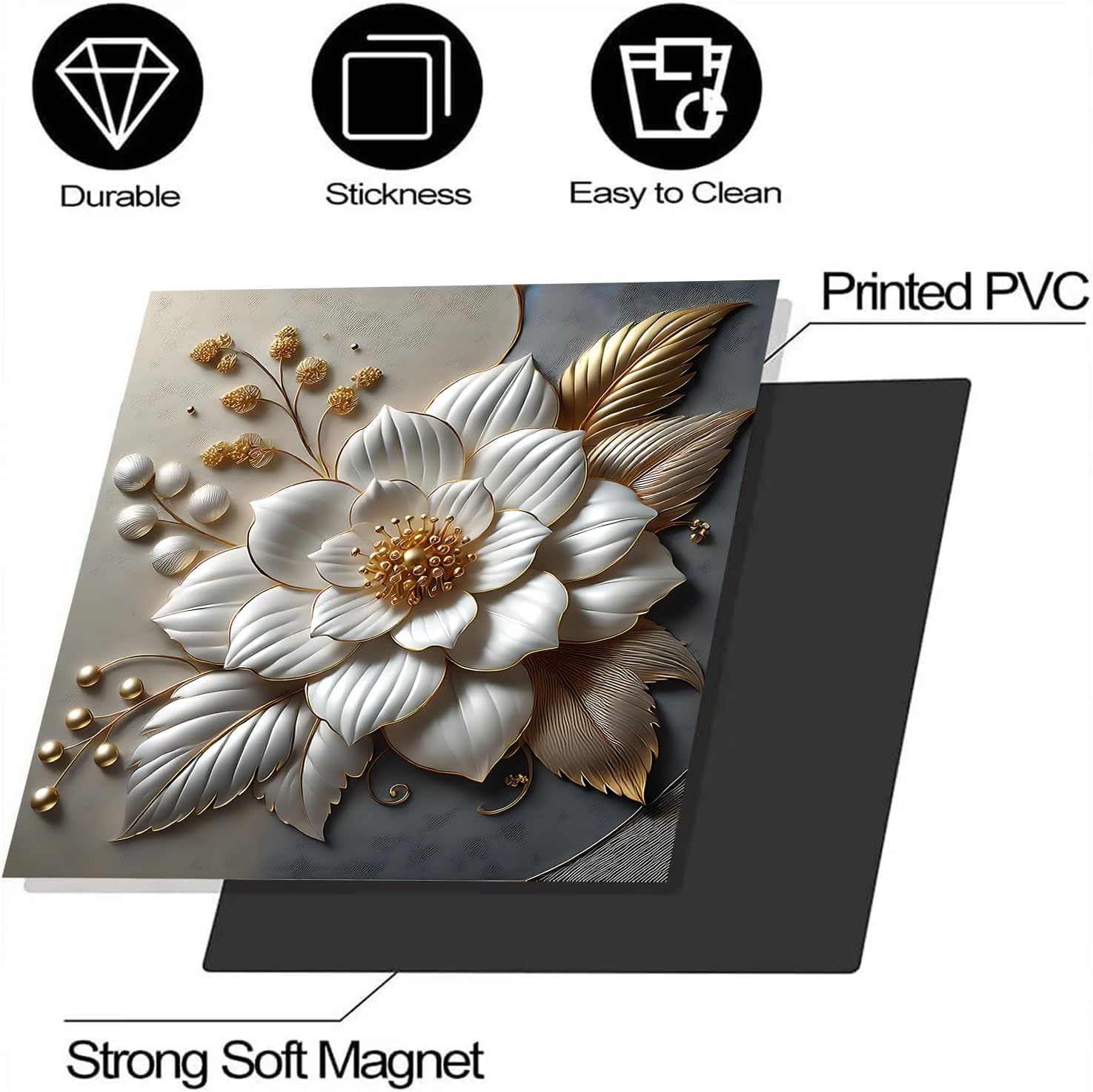 Detalle de BVBOX MAI-X01176-2M Dishwasher Magnet Cover, 23"x26" Vinyl, Metal Embossed Flowers