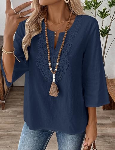 Thumbnail 5 de Rapbin Womens Tops Summer 3/4 Sleeve Cotton Linen Casual Loose Fit Blouses