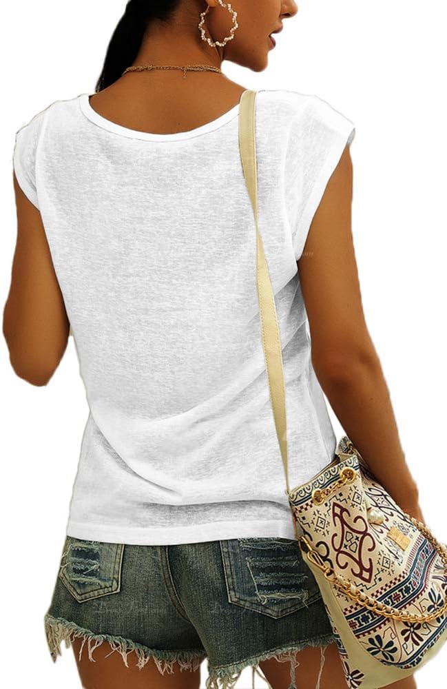 Detalle 2 de GeGekoko Damen T-Shirt Kurzarm V-Ausschnitt Flügelärmel – Basic Sommershirt