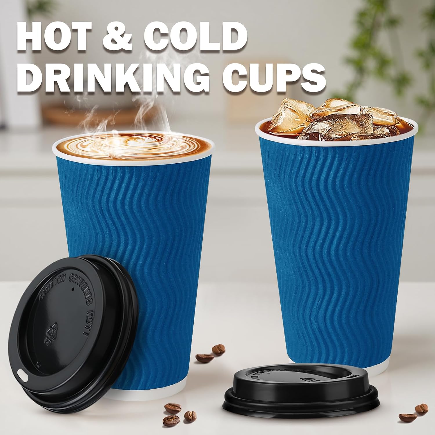 Thumbnail 6 de Huifany 16 oz Disposable Coffee Cups with Lids (50 Pack) – Navy, Insulated, Leak-Proof To-Go Cups
