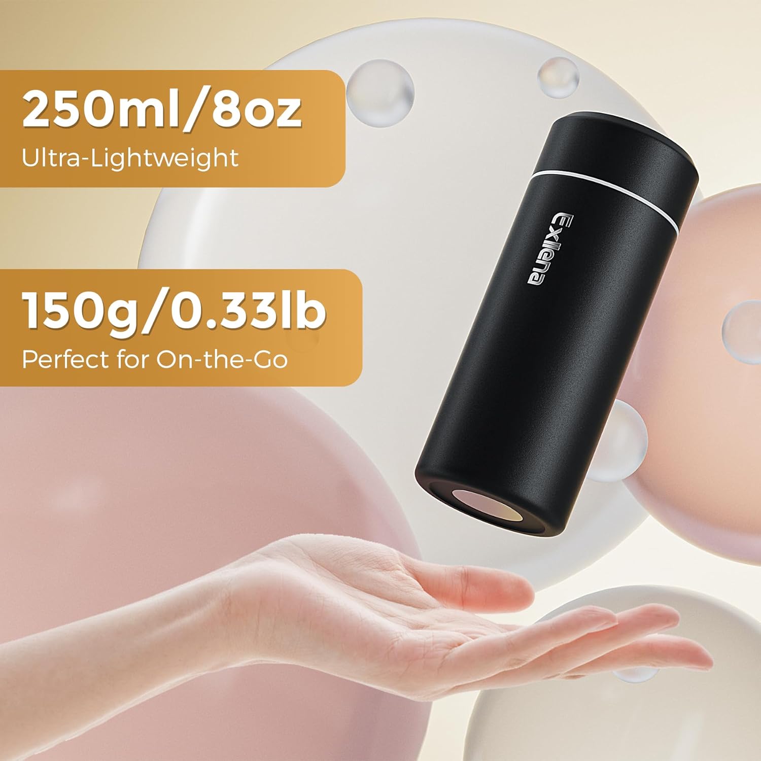 Detalle 2 de Exllena Upgraded Small Water Bottle for Handbag (250ml) – Mini Flask for Hot & Cold Drinks, Black