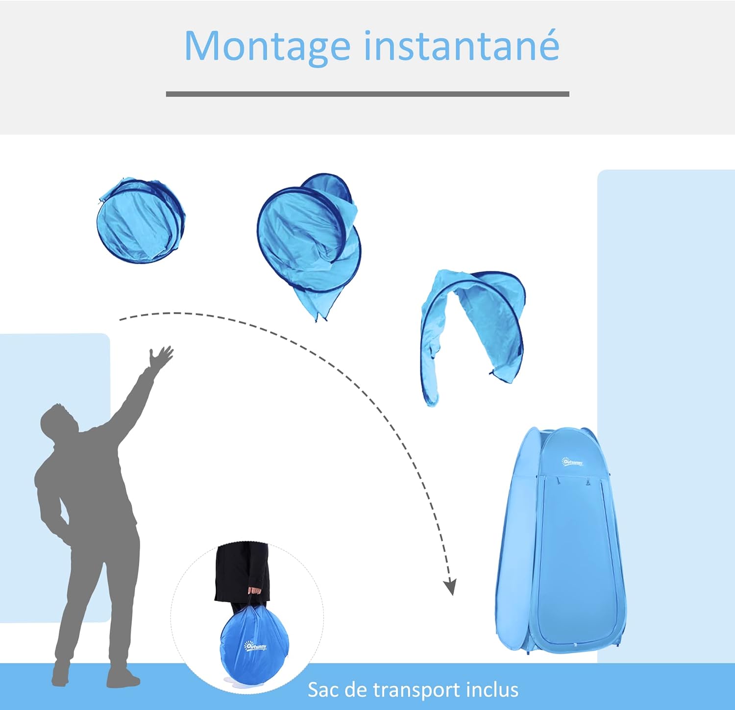 Thumbnail 2 de Tente de Douche Pliable Pop-up Automatique – Cabine d’intimité Portable (100 x 100 x 185 cm) en Polyester