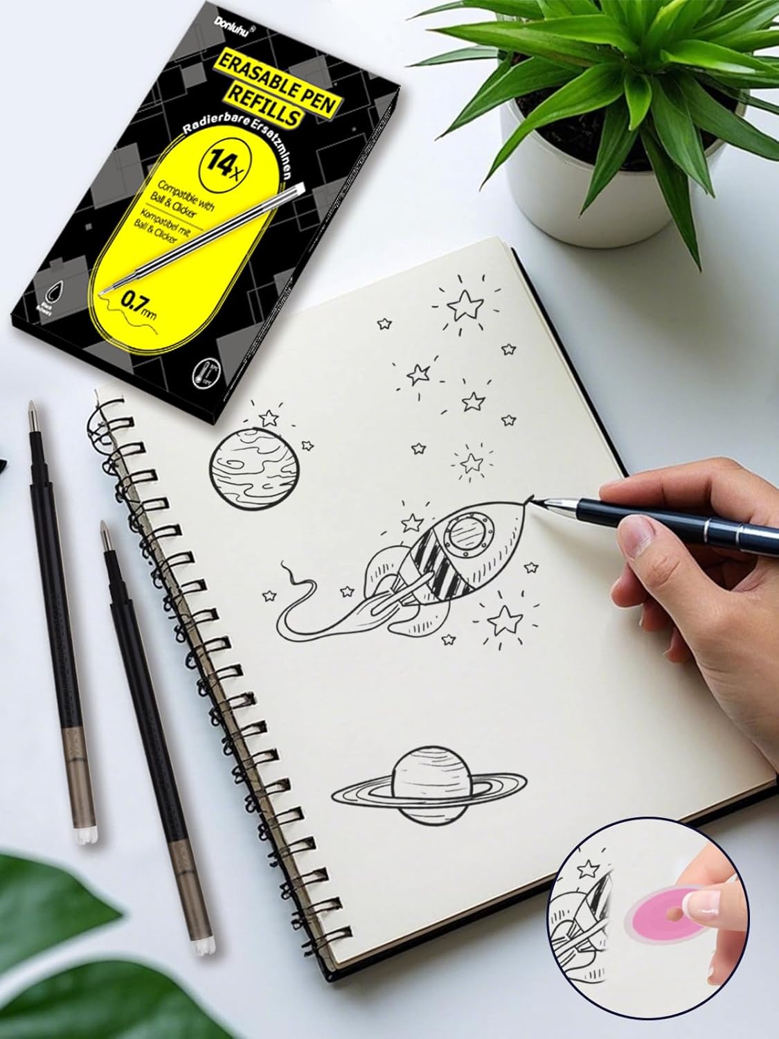 Thumbnail 5 de Donluhu 14 ricariche cancellabili per penna Pilot FriXion Ball & Clicker, 0,7 mm, nere (400 m)