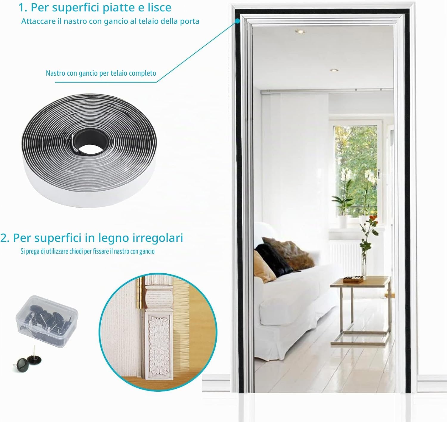 Detalle de Apalus Zanzariera magnetica per porte 120x240 cm – Rete fine, chiusura automatica