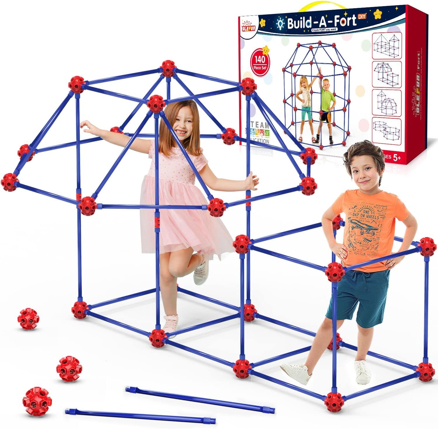 Detalle de OleFun Fort Building Kit for Kids 4-8+: Creative STEM Construction Set with 140 Pieces