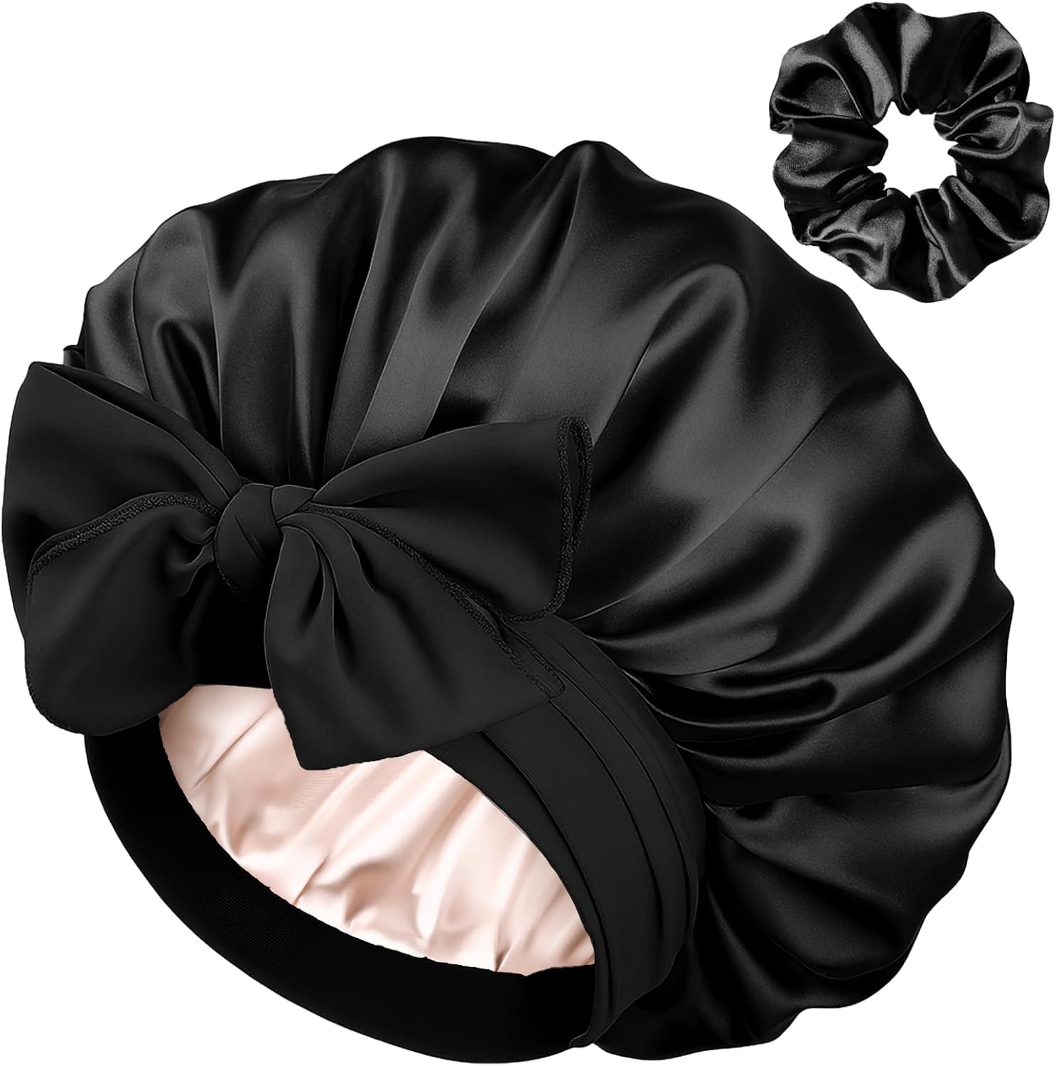 Detalle de YANIBEST Satin Seide Haube für schlafende Frauen – Double Layer Haarbonnet mit elastischem Bindeband