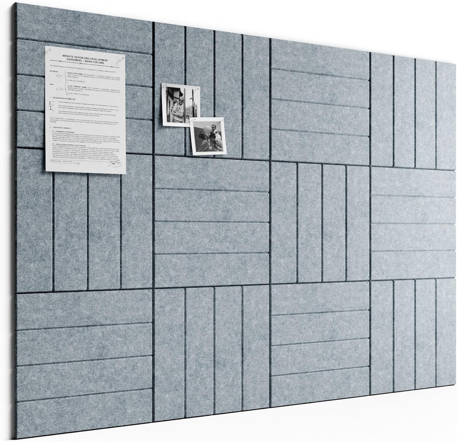 Detalle de Bumusty Large Cork Board Alternative felt tiles (12-pack), 48 x 36in, blue grey with pushpins & adhesive tabs