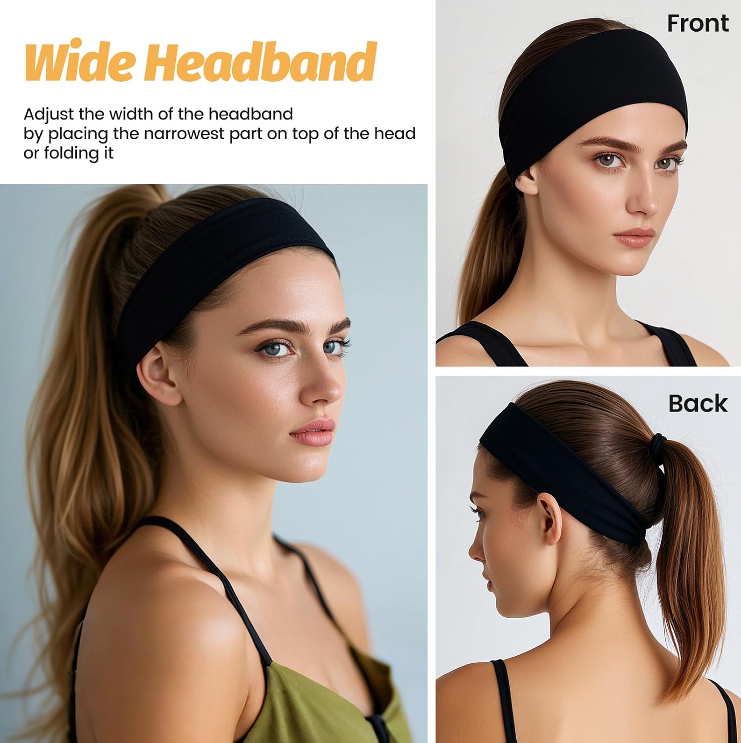 Detalle de Women’s Wide Elastic Headbands (6-Pack) — Moisture-Wicking Sweatband Hair Bands