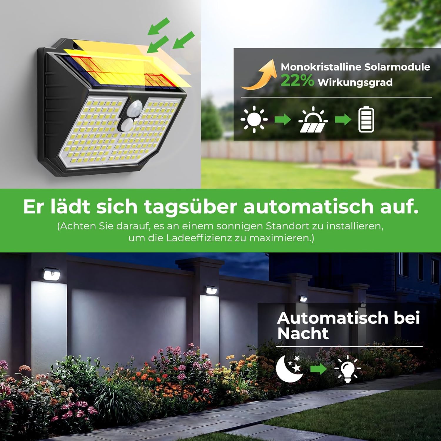 Thumbnail 1 de nipify Solarlampen für Außen mit Bewegungsmelder – IP65, 3 Modi, 2er-Set