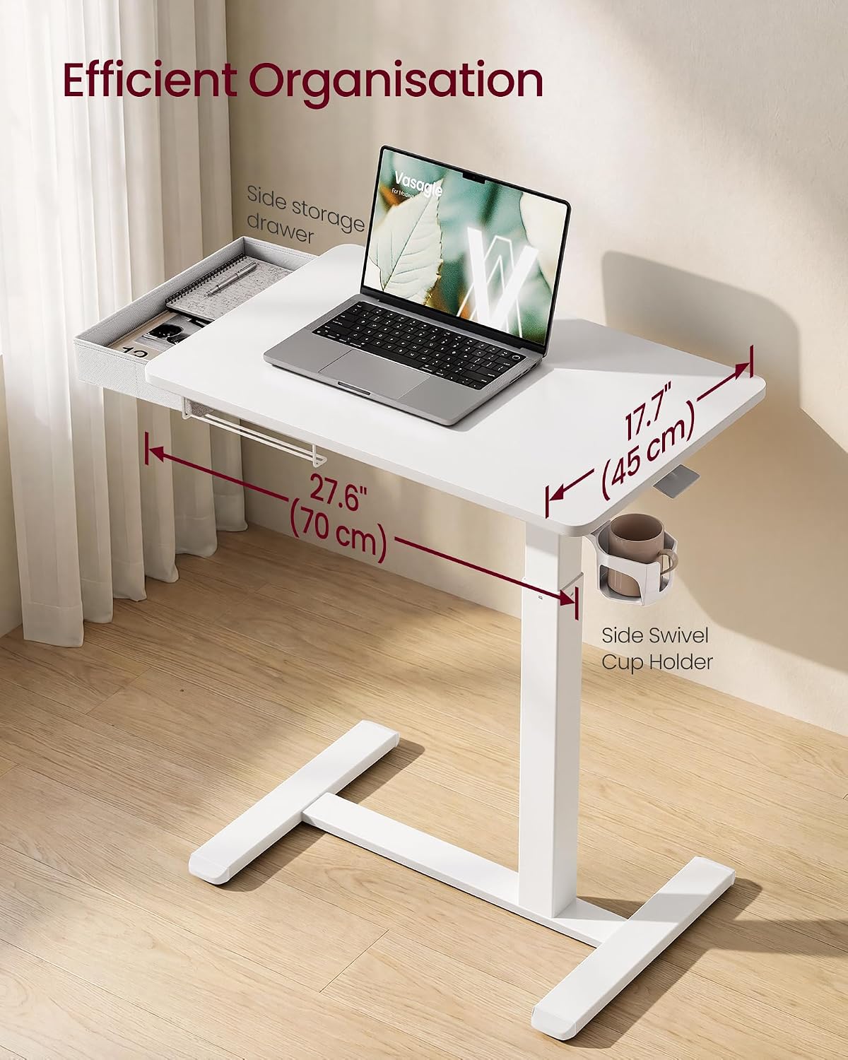 Detalle 2 de VASAGLE Balok Collection LSD610WZ01 Overbed Table with Drawer, Adjustable Height