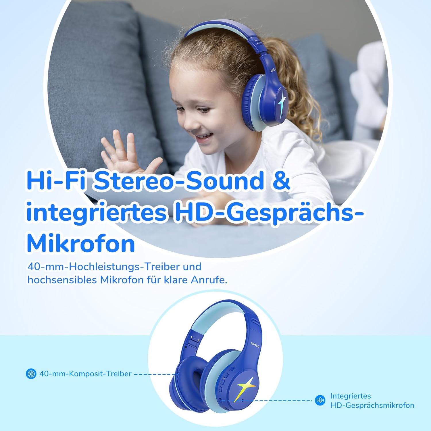 Detalle 2 de EarFun Bluetooth Kopfhörer Kinder 90 Std Akku