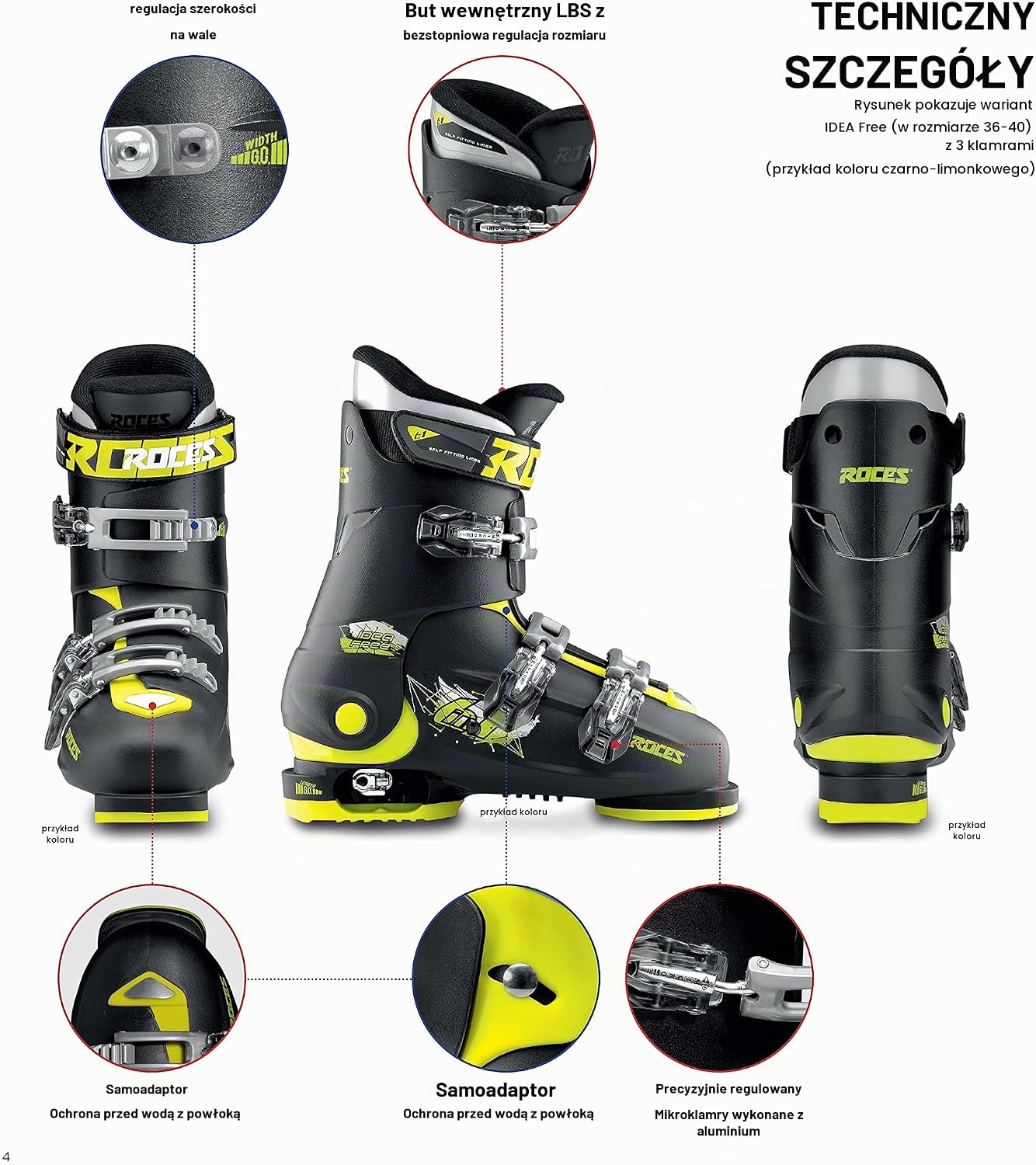 Detalle de Roces Idea Up 450490-015 – dziecięce buty narciarskie, regulowany rozmiar 25–29