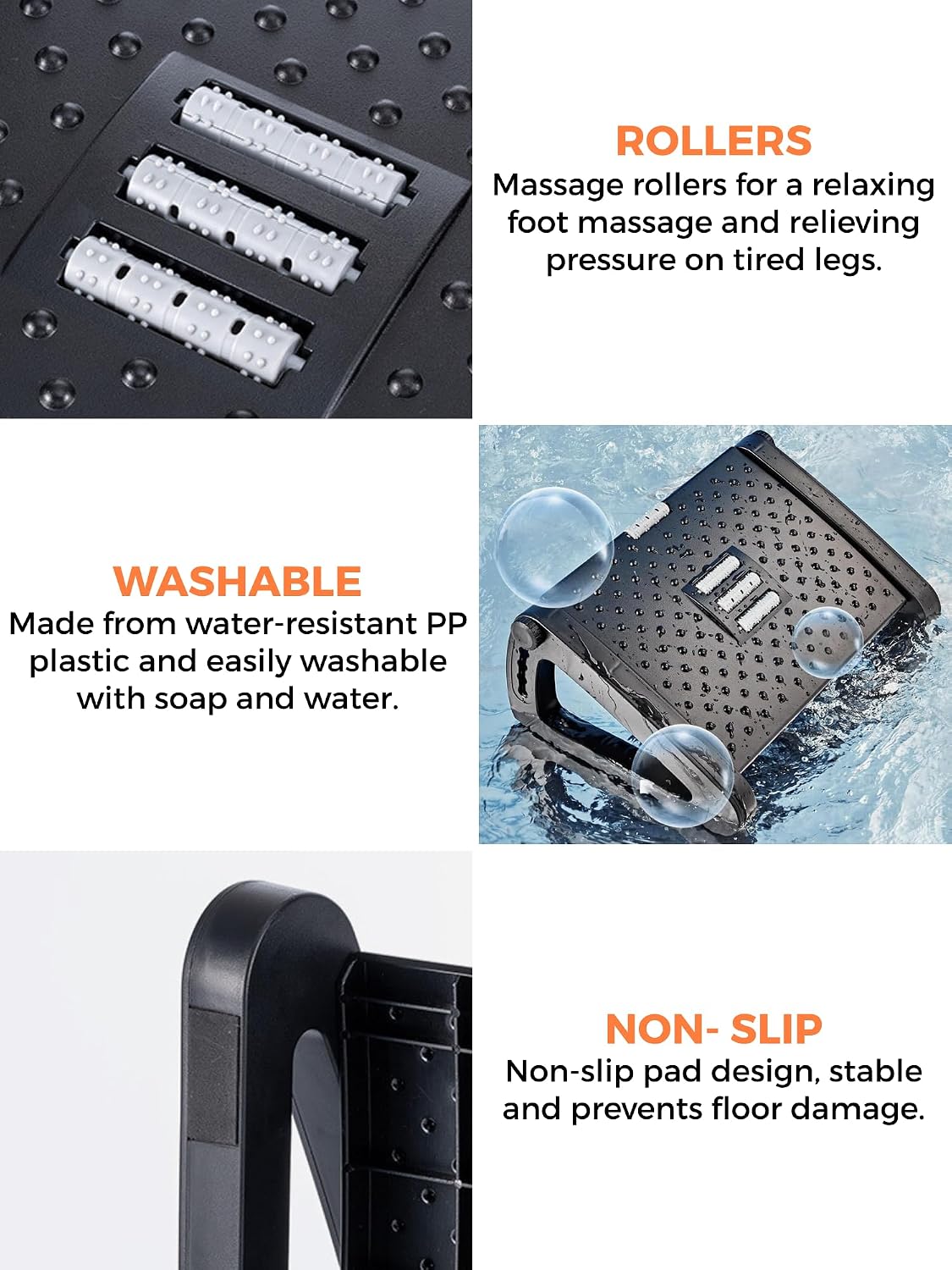 Detalle de MAGIC SELECT ergonomiskt fotstöd med 6 höjdlägen och massageyta