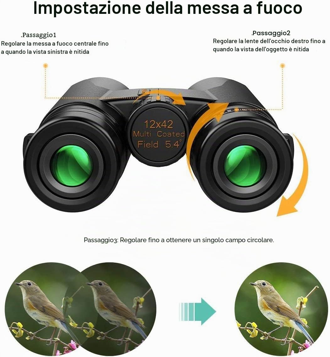 Detalle 2 de Kylietech 12x42 Professionale Binocolo con prisma BaK-4, lenti FMC e adattatore smartphone