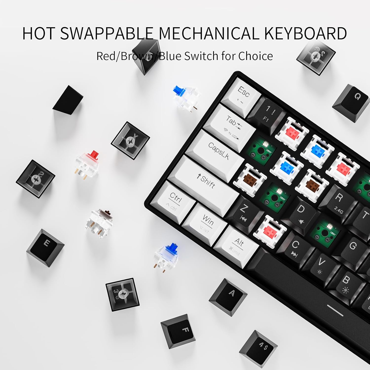 Detalle de Newmen GM610 60%-Tastatur mit Bluetooth (3.0/5.0), RGB und Hot-Swap für Gaming – mit Red Switch
