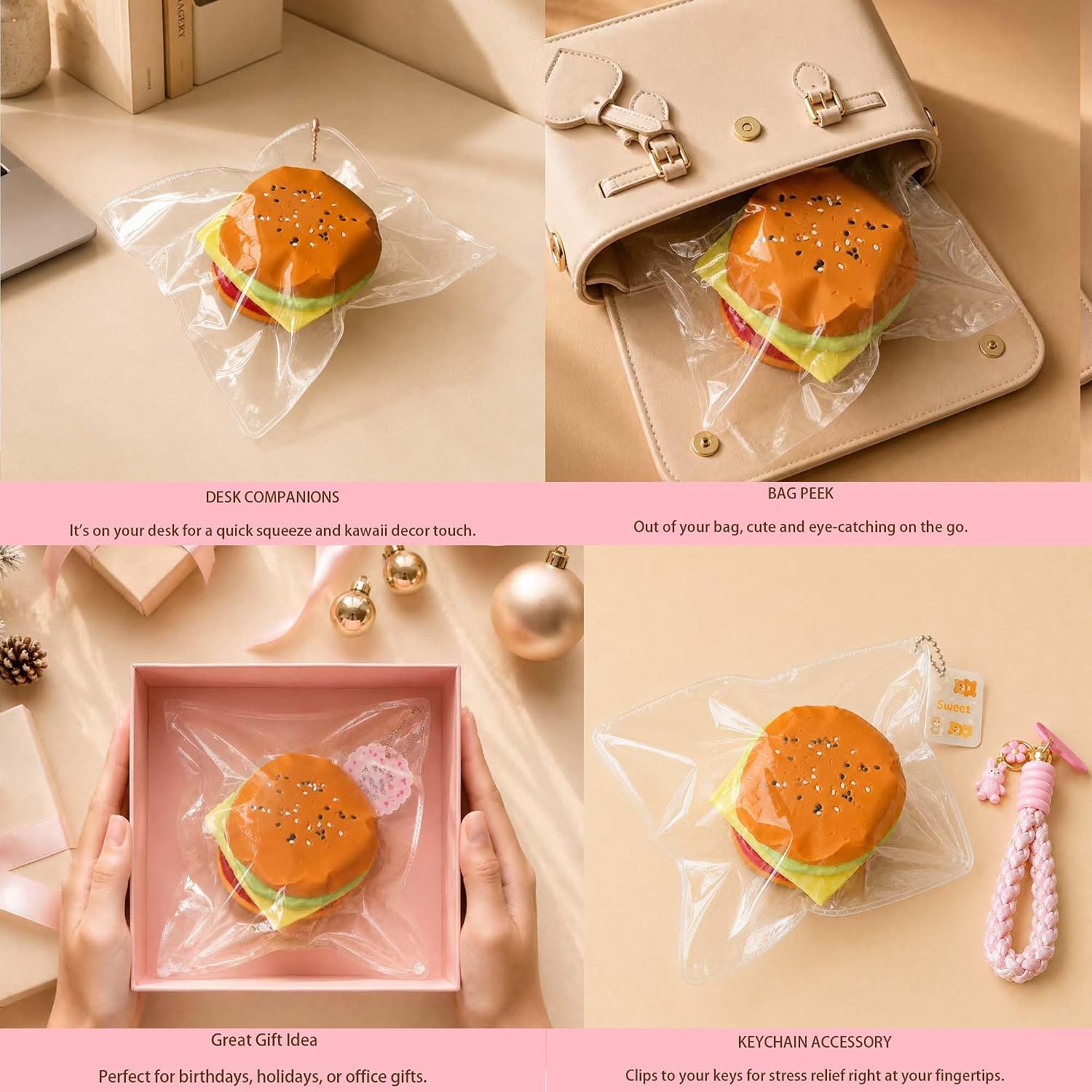 Detalle de Taba Squishy Hamburger Toy: Realistic Silicone Stress Relief Fidget