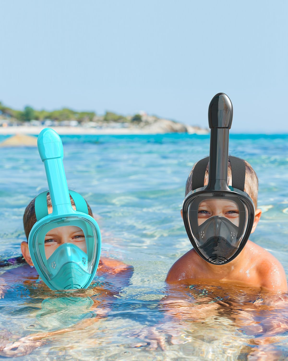 Detalle de QingSong Kids Full Face Snorkel Mask Set with Camera Mount and 180° Panoramic View