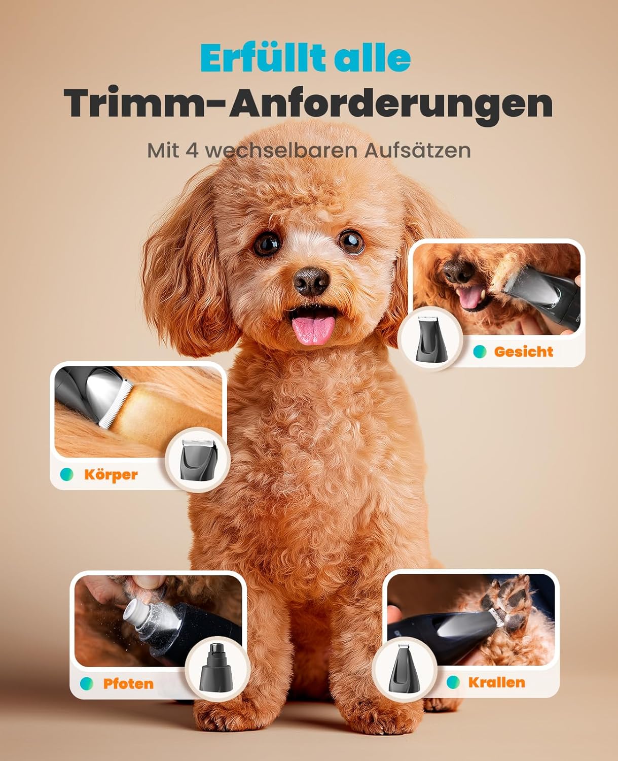 Thumbnail 3 de oneisall 4in1 Leise Schermaschine für Hund & Katze (LED, 2000 mAh) – Pfotentrimmer & Krallenschleifer