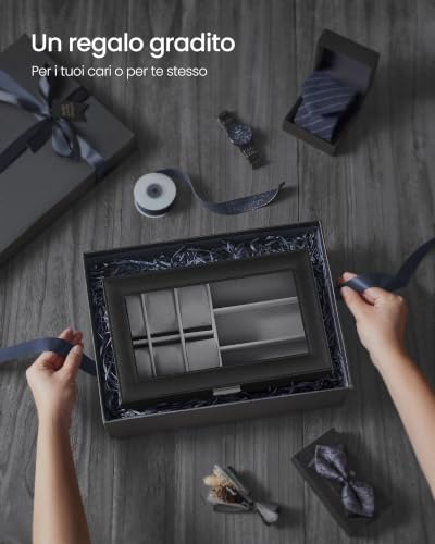 Thumbnail 6 de SONGMICS Porta Orologi a 6 Posti con Cassetto e Coperchio in Vetro – OrganizerElegante per Reparto Accessori