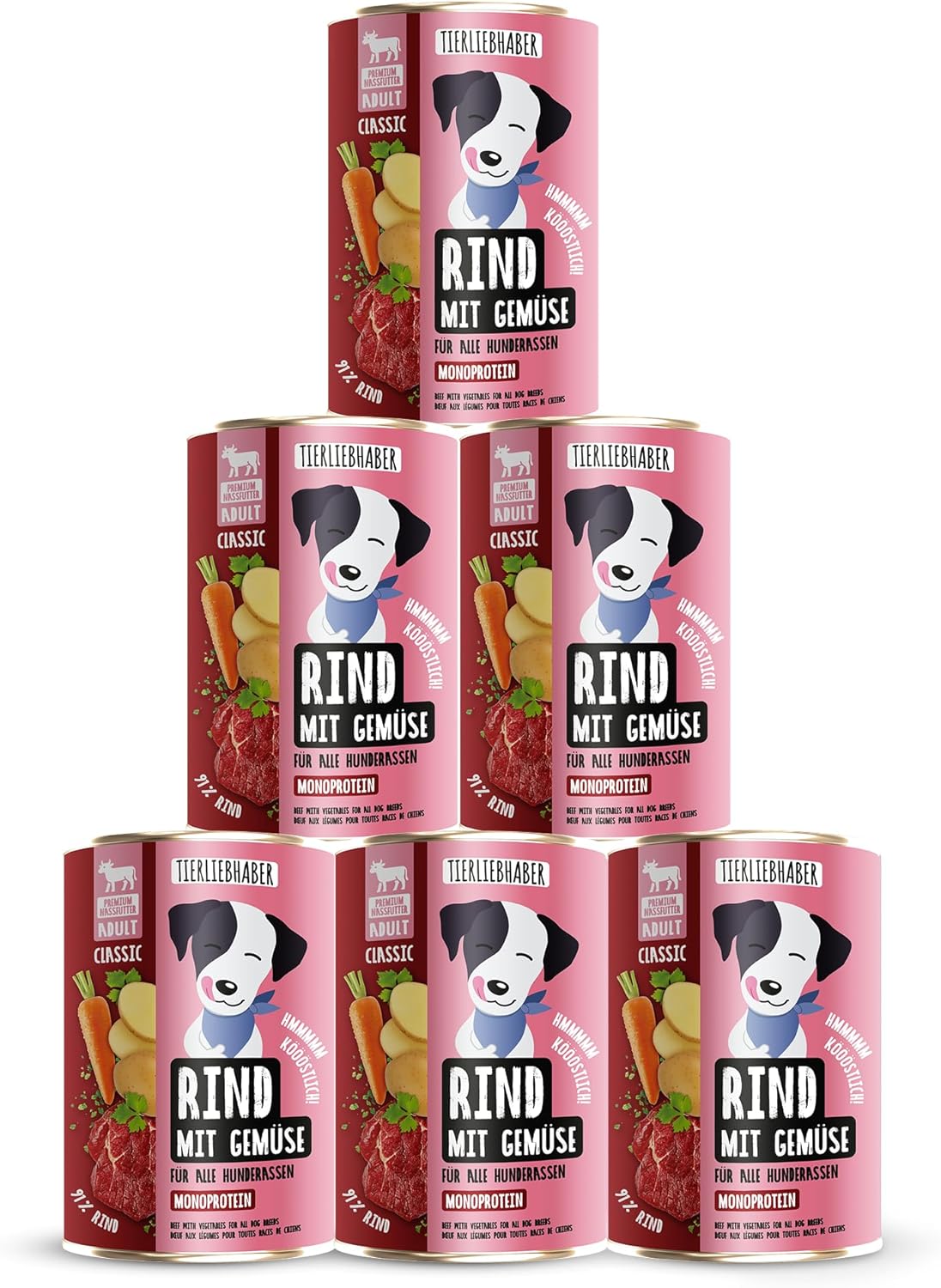 Detalle de TIERLIEBHABER Hundefutter Nass 400 g (6×) mit Rind und Gemüse – von Tierärzten entwickelt