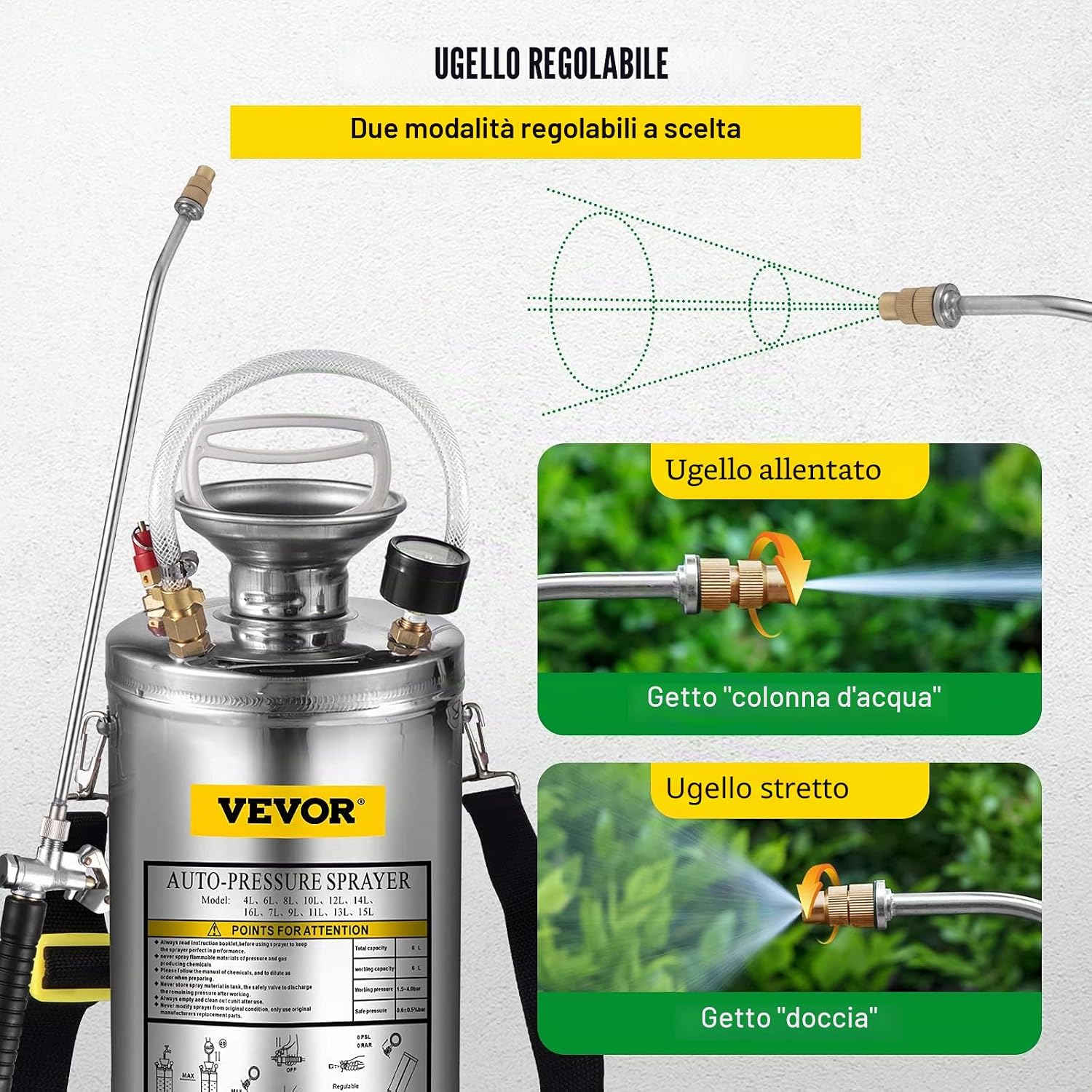 Thumbnail 3 de VEVOR Spruzzatore 6L in Acciaio Inossidabile: spruzzatore manuale a pompa, robusto e versatile per giardino e pulizia
