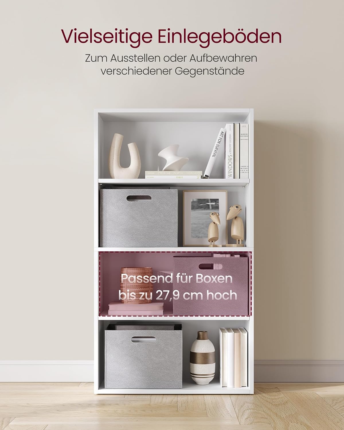 Detalle de VASAGLE Bücherregal LBC164T14 mit 4 Ebenen, verstellbaren Einlegeböden – Standregal für Wohnzimmer, Homeoffice & Schlafzimmer