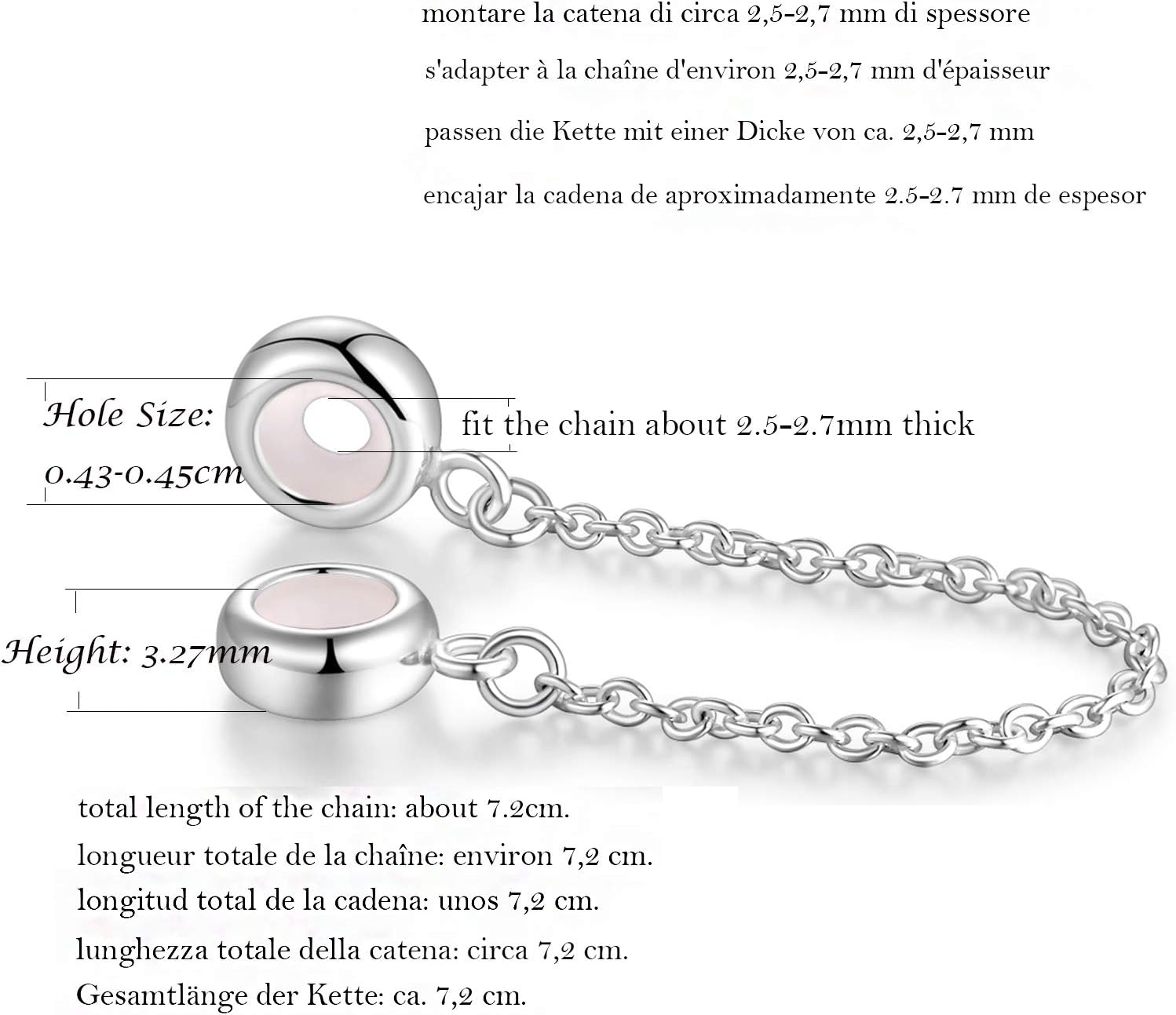 Thumbnail 3 de GW Charms Stopper 925 Sterling Silber für Armband – Gummi Clip, 2,5 mm Loch, 4,4 mm Amulett, nickel- und bleifrei