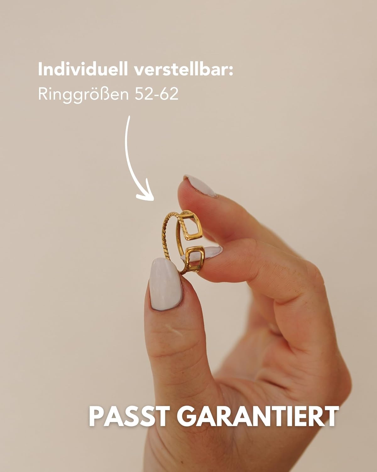 Detalle de GD GOOD.designs Damenring verstellbar aus Edelstahl – doppelt, offen, wasserfest (inkl. Geschenkbox)