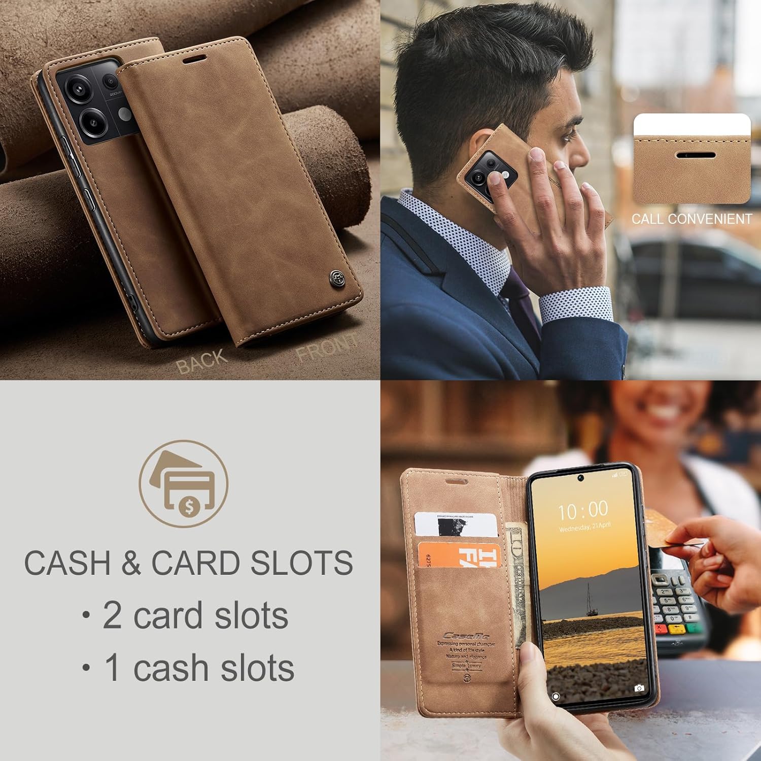 Thumbnail 3 de Monweicz Handyhülle für Xiaomi Redmi Note 13 Pro 5G – Premium Leder-Flipcase mit Magnetverschluss, Kartenfach & Standfunktion (braun)