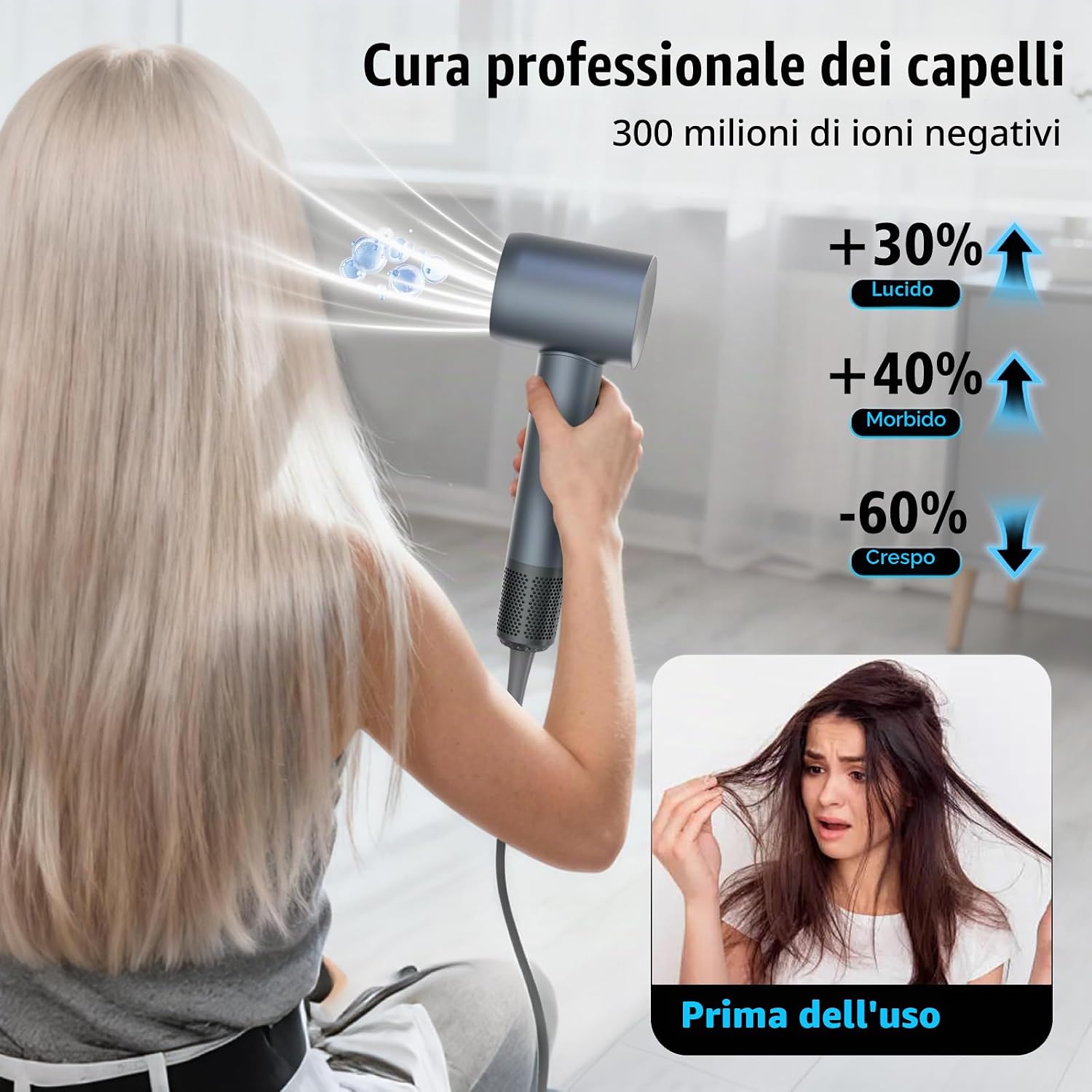 Detalle de Asciugacapelli Ionico 160.000 giri/min con Diffusore – Blu ghiaccio, brushless
