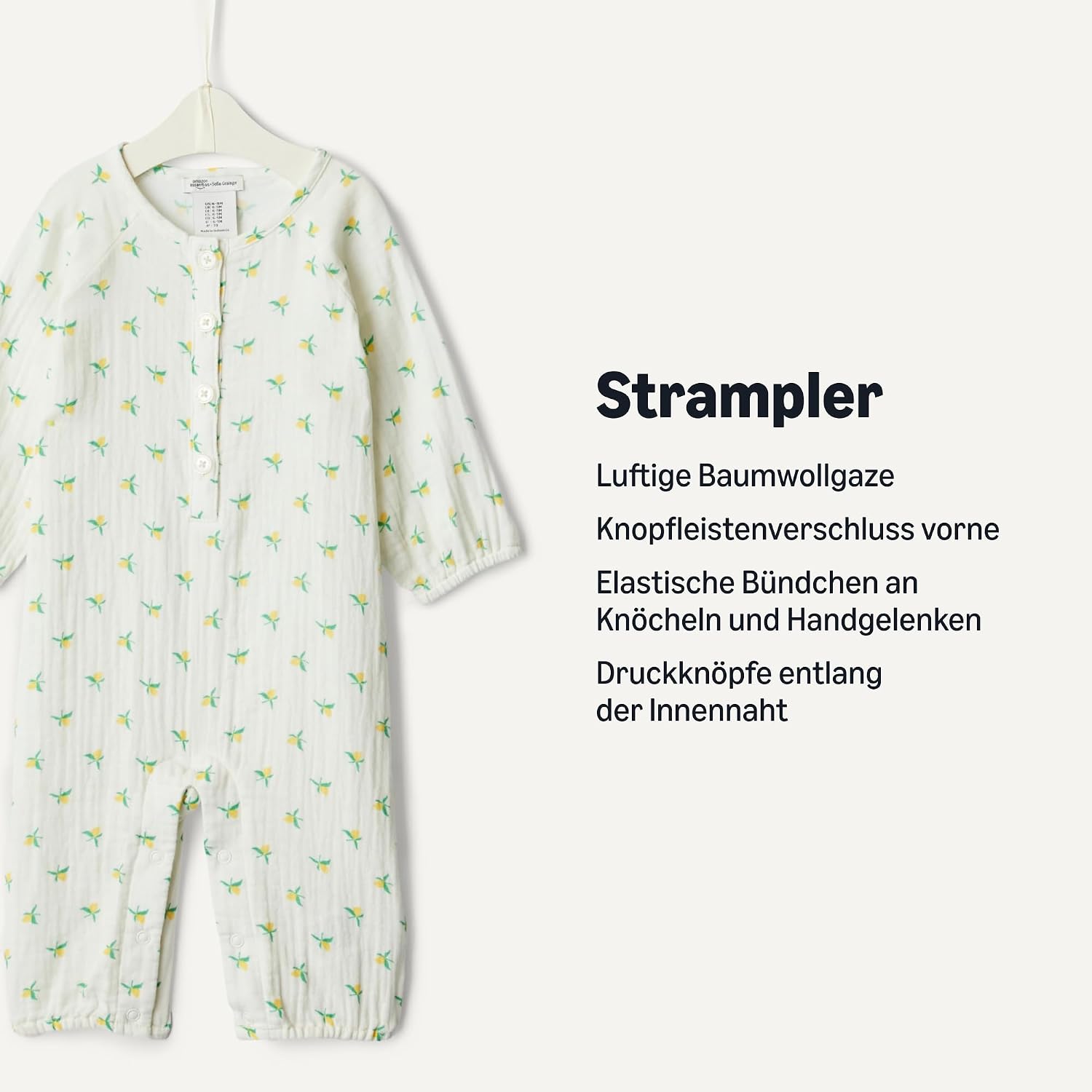 Detalle 2 de Amazon Essentials x Sofia Grainge Unisex Baby Langärmeliger Strampler aus Baumwollgaze