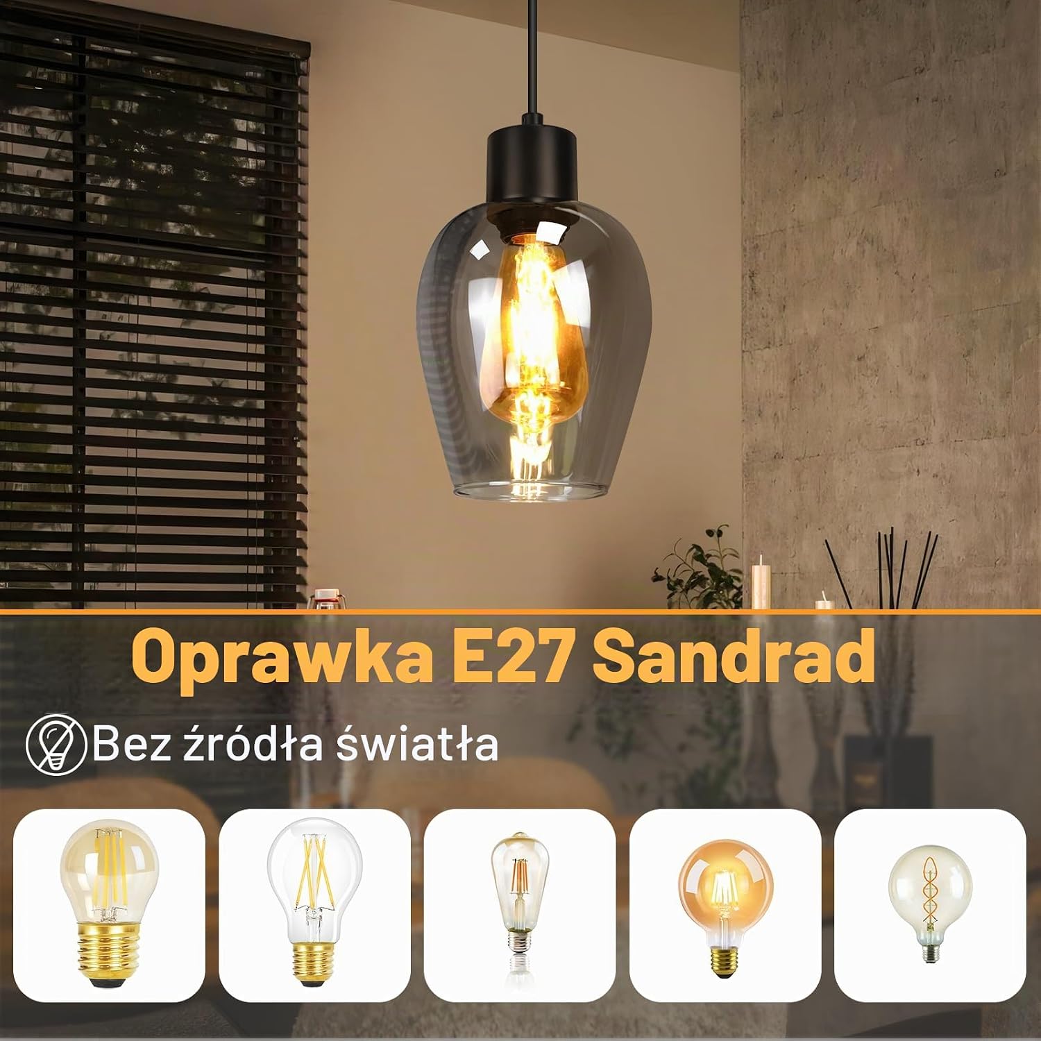 Detalle 2 de Lichtmaler ZMY-1270110YH – czarna lampa wisząca E27, metal i dymione szkło