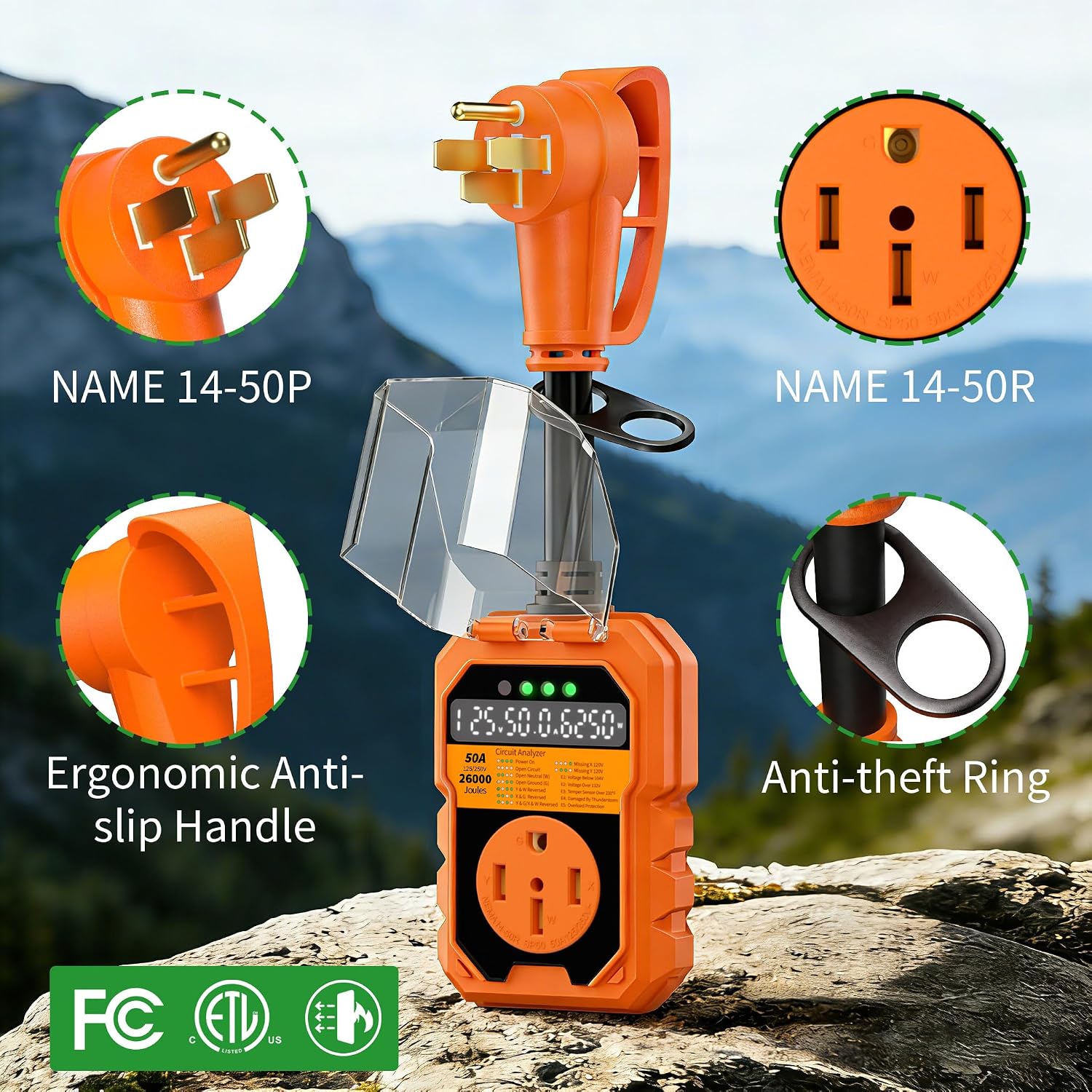 Detalle 1 de POWGRN 50 Amp RV Surge Protector, 26,000J with LED Monitoring