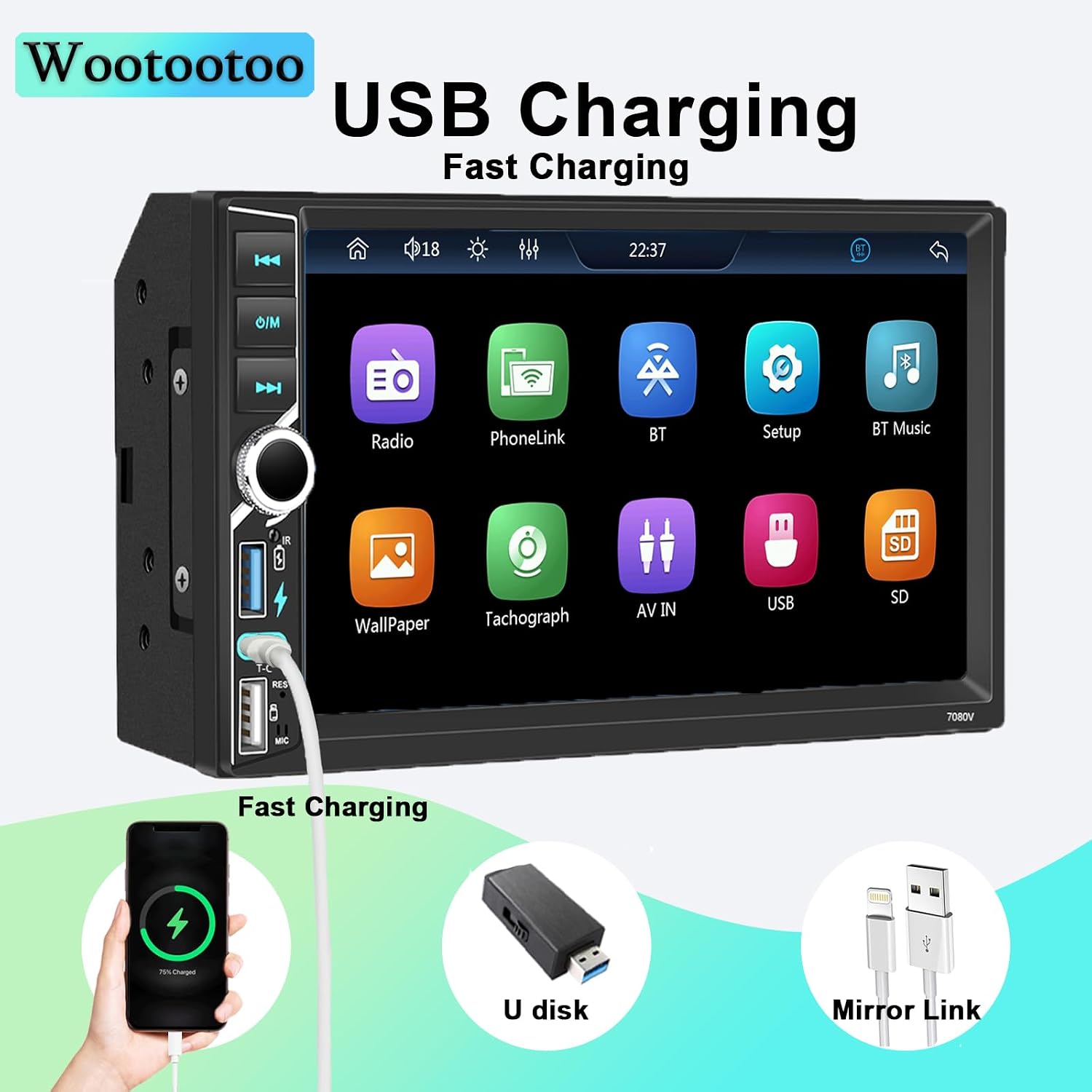 Thumbnail 3 de Autoradio 2 DIN 7" touchscreen con Wireless CarPlay e Android Auto