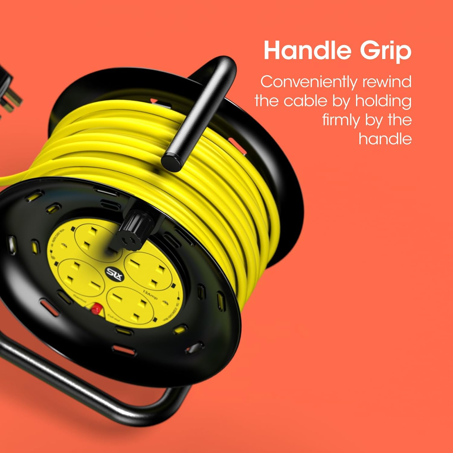 Thumbnail 1 de SLx Extension Lead 30m Heavy Duty Cable Reel with 4 Sockets and Thermal Cut-Out Protection (13A fused UK plug)