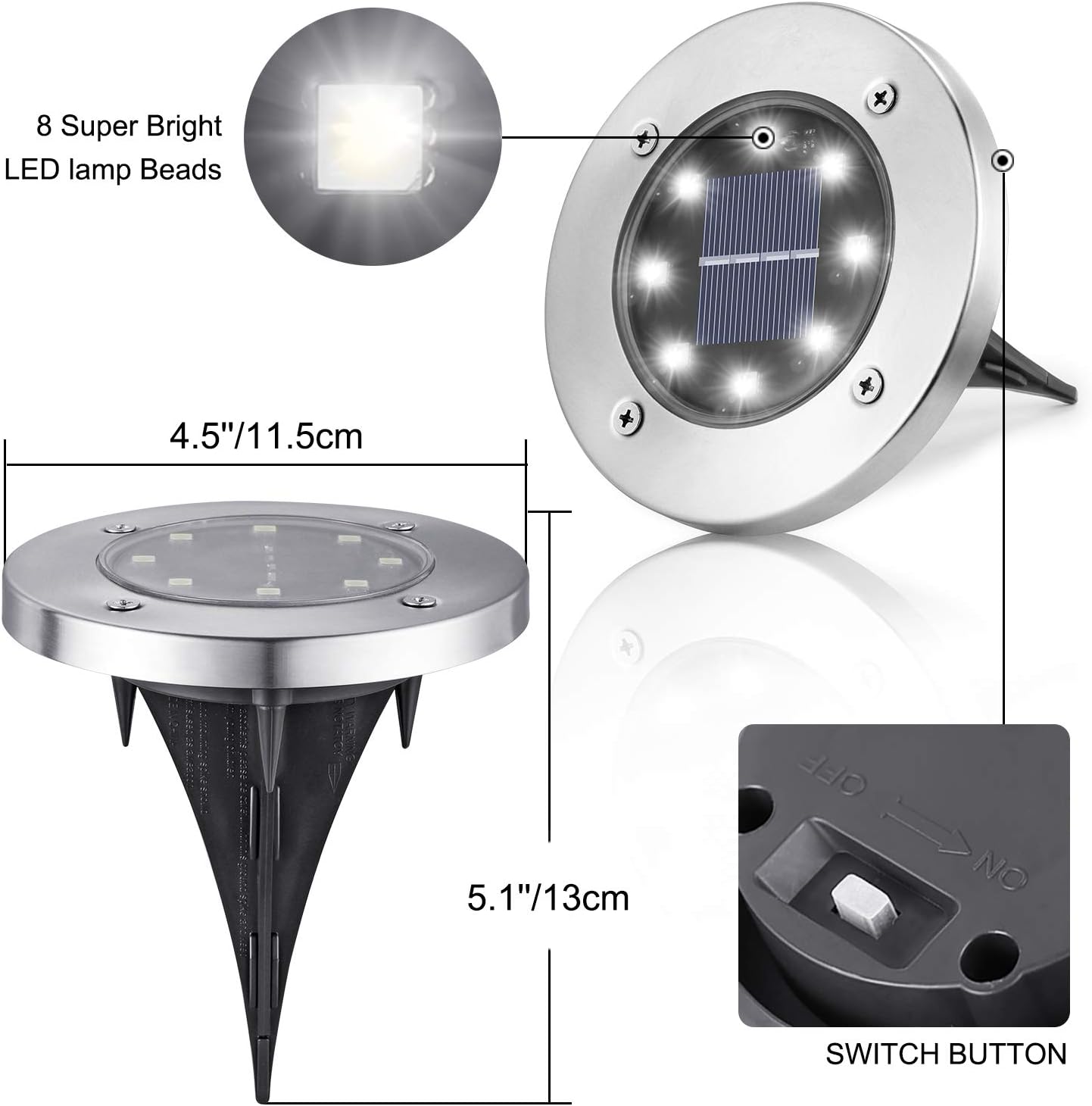 Detalle de LYHOPE Solar Ground Lights 8-Pack