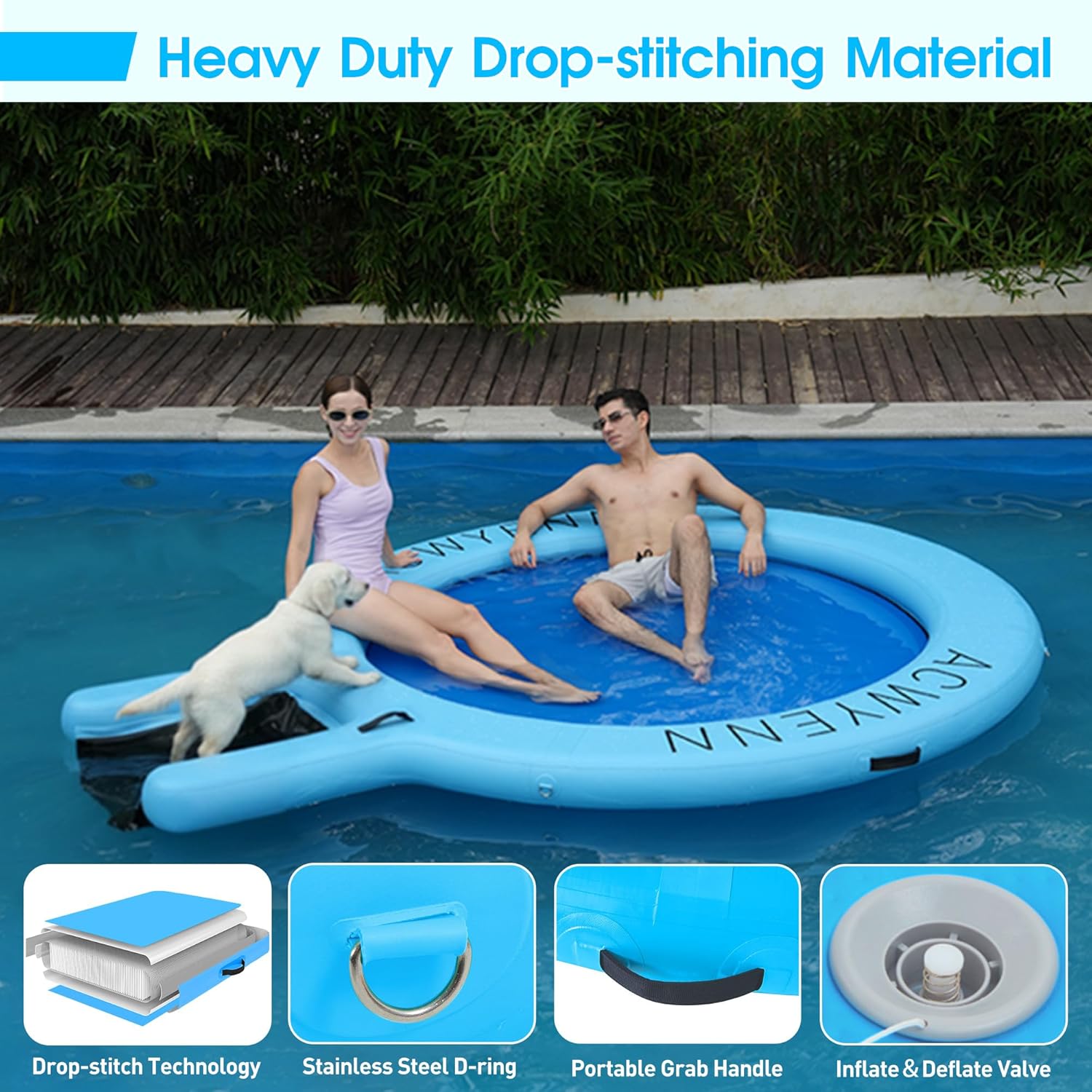 Detalle de ACWYENN 6/8/10/12FT Inflatable Water Hammock: Large Round Floating Ring for Lake, Pool, or Beach