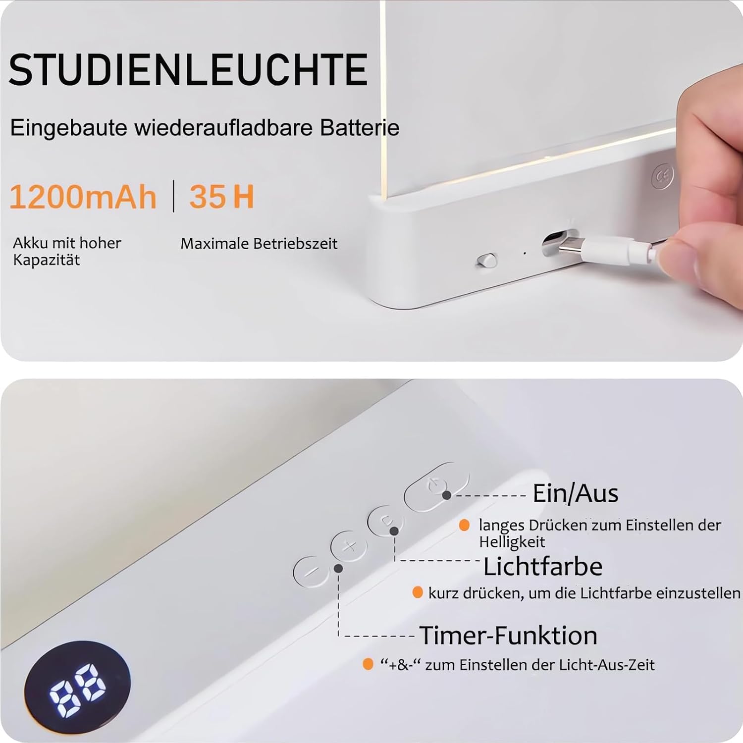 Thumbnail 4 de Maxspace Leselampe fürs Buch mit Timer, dimmbaren LEDs & 3 Lichtfarben (rosa)