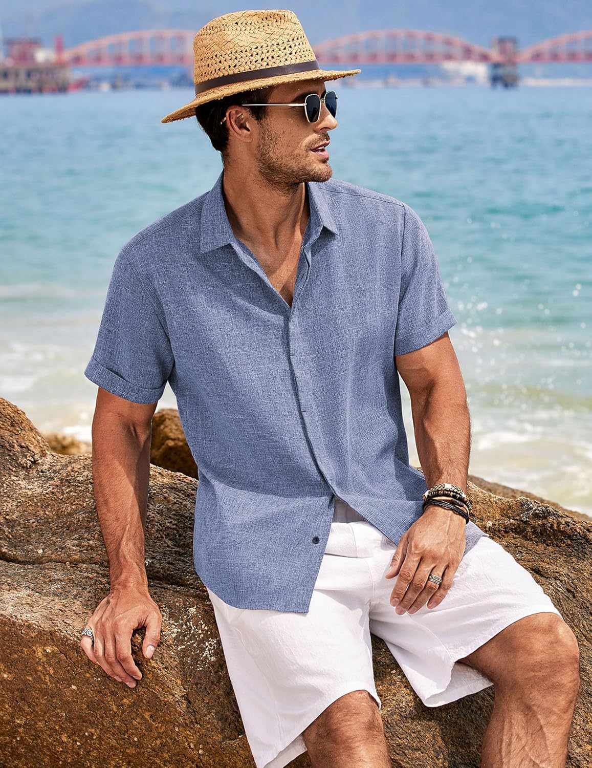 Thumbnail 3 de COOFANDY Leinenhemd Herren Kurzarm Button-Down (Regular Fit) für Sommer, Strand & Freizeit