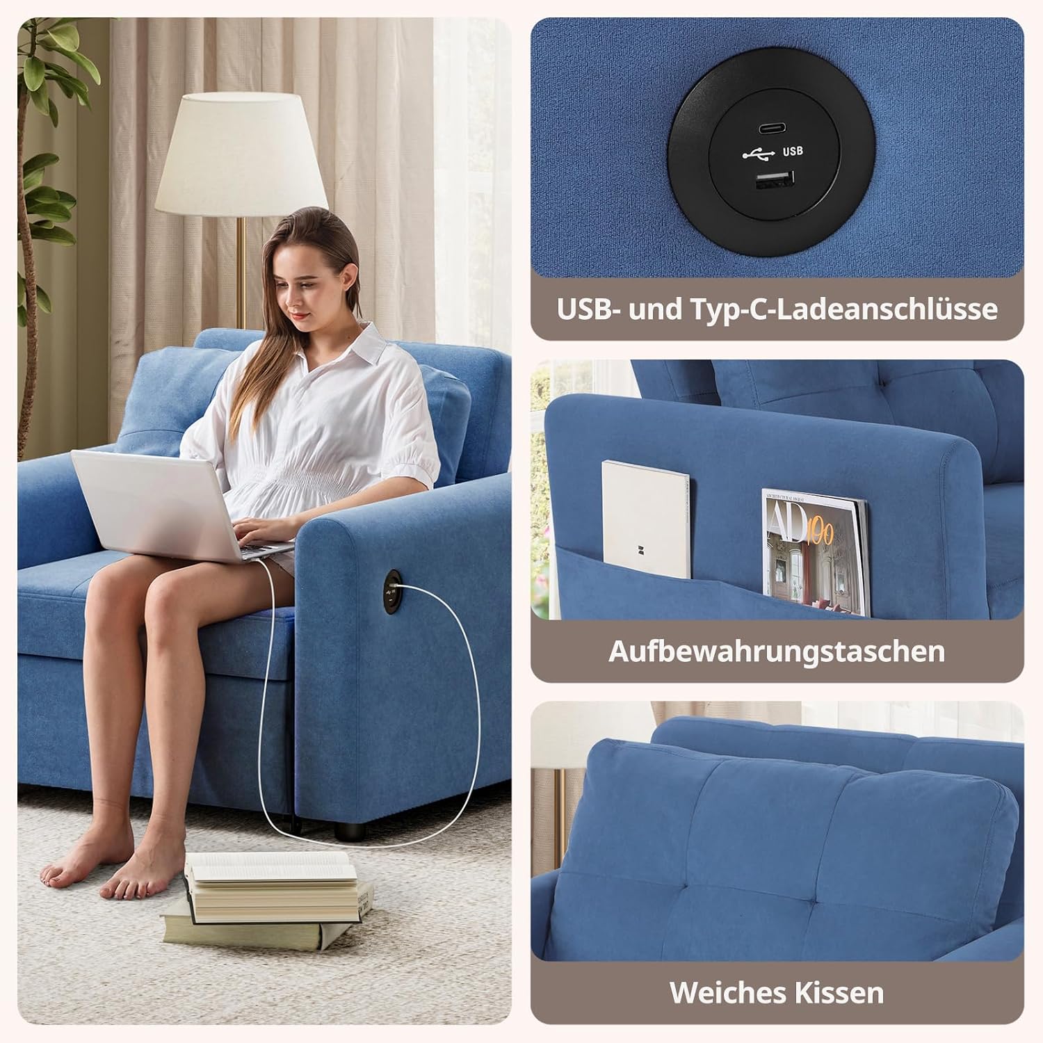 Thumbnail 4 de Luxstein Sillón 3 en 1 cama sofá Azul