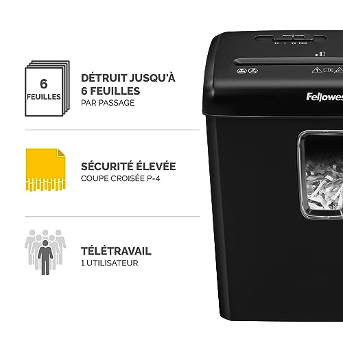 Detalle 2 de Fellowes Powershred FS-6C, destructeur coupe croisée P-4, 6 feuilles, corbeille 15 l