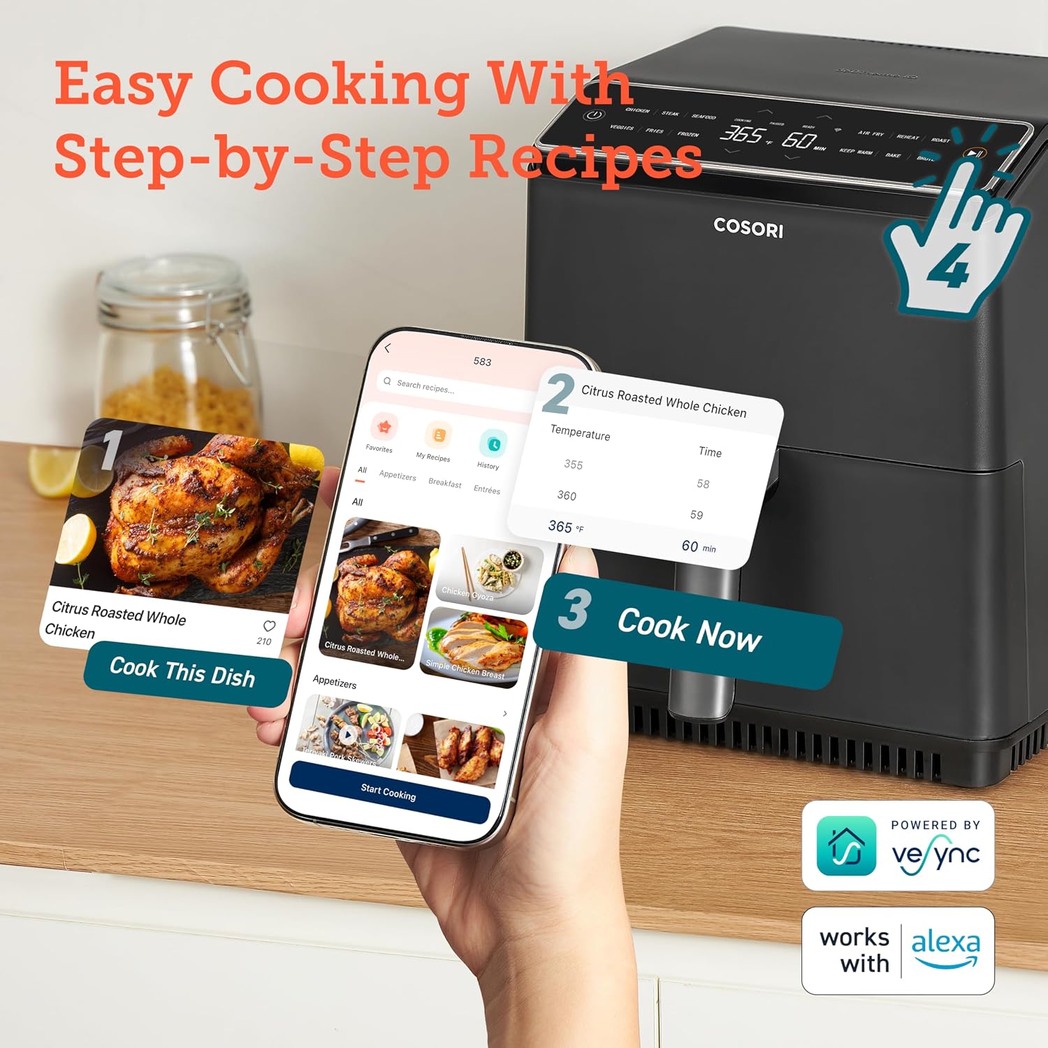 Thumbnail 6 de Cosori CAF-P583S-KUS Dual Blaze Smart Air Fryer, 6.8 Qt, 12 Functions