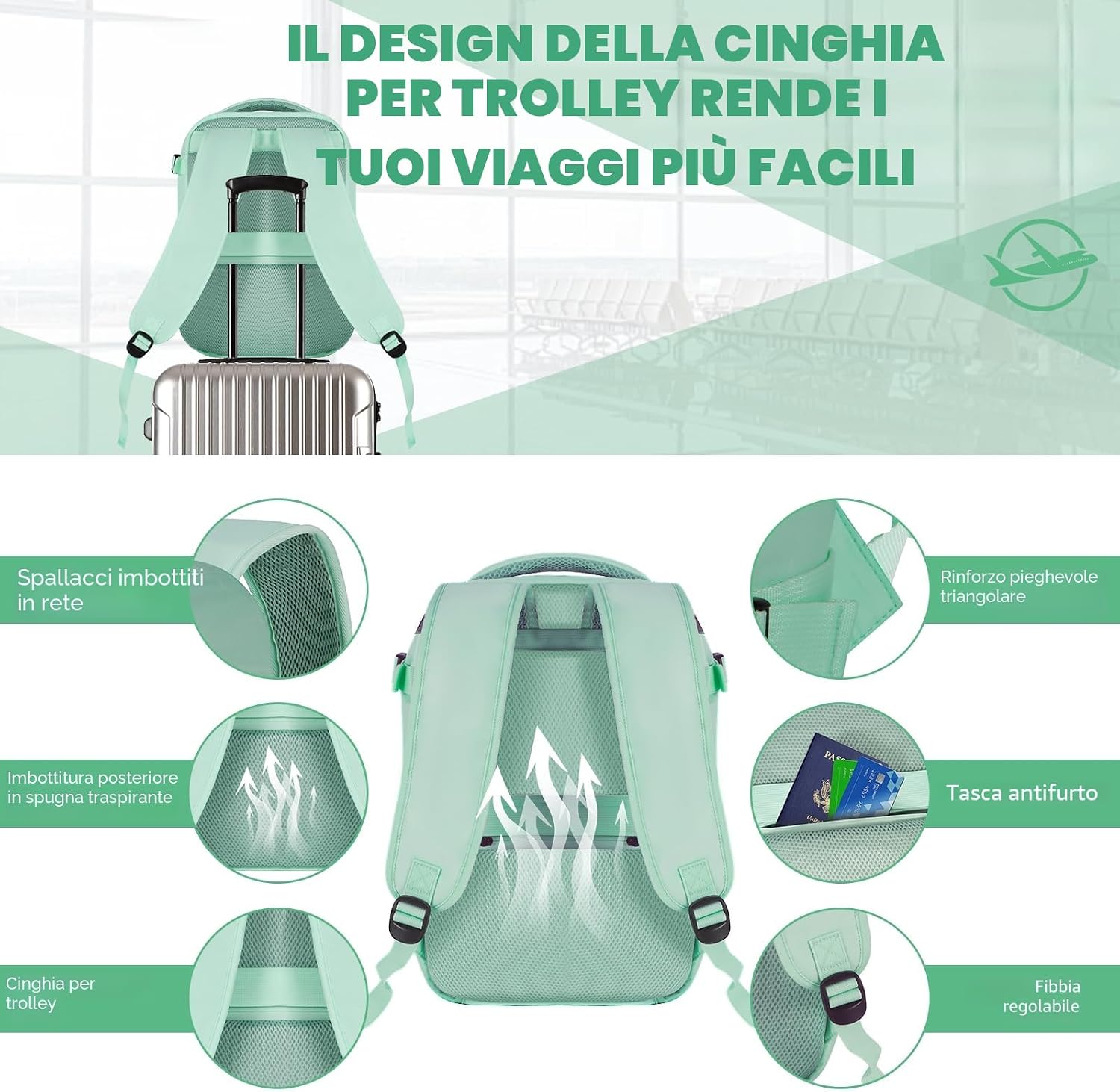Thumbnail 4 de Zaino da viaggio per cabine Ryanair – 40×36×20 cm, zaino bagaglio a mano resistente all’acqua