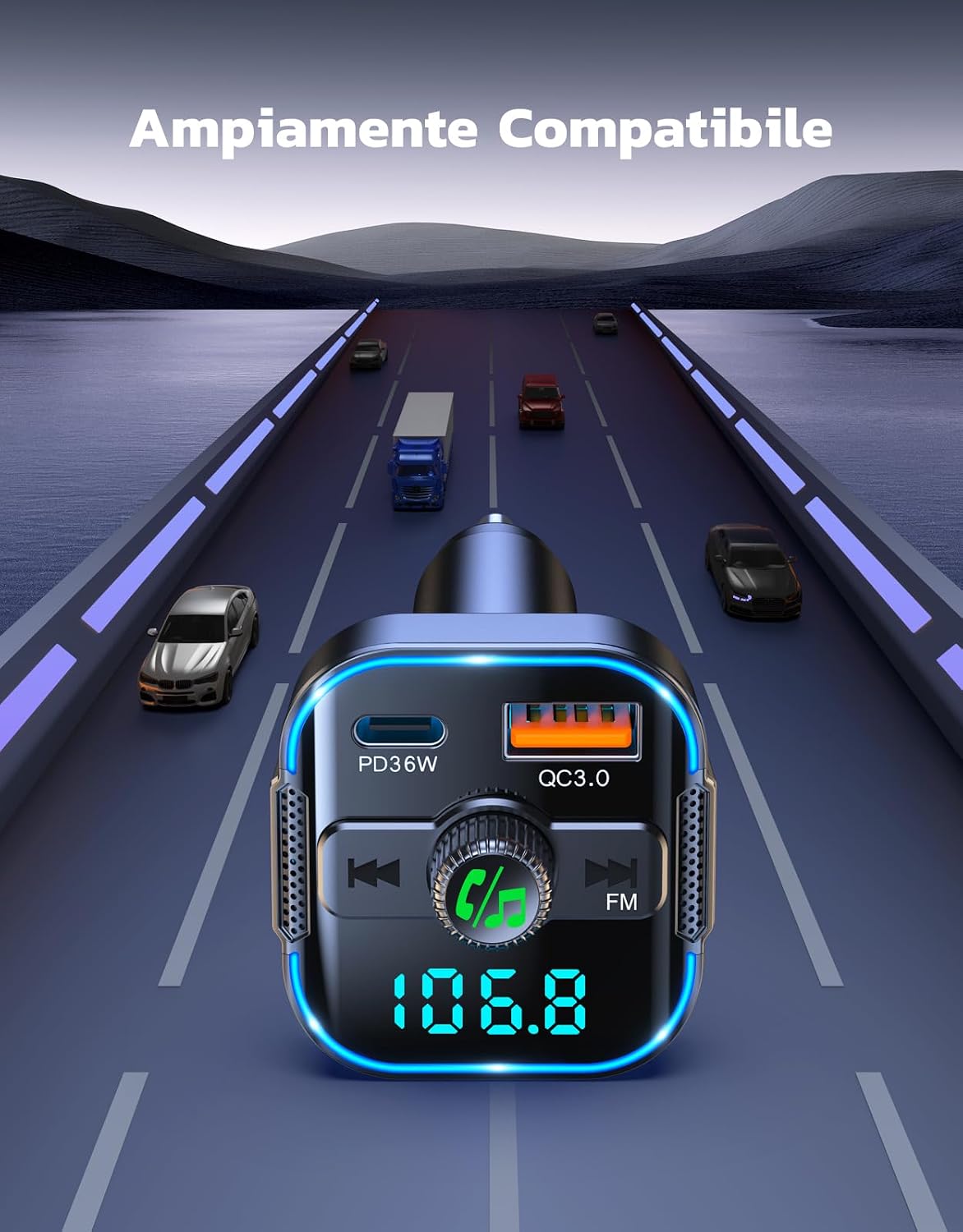 Thumbnail 6 de Glangeh Trasmettitore FM Bluetooth 5.3 per auto con ricarica rapida 36W 🔊