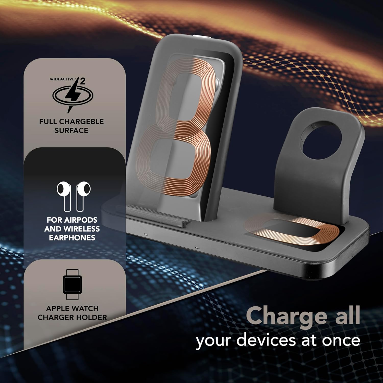 Thumbnail 2 de Cellularline TRIO WIRELESS CHARGER 3 in 1 con MagSafe per iPhone, Apple Watch e AirPods (nero)