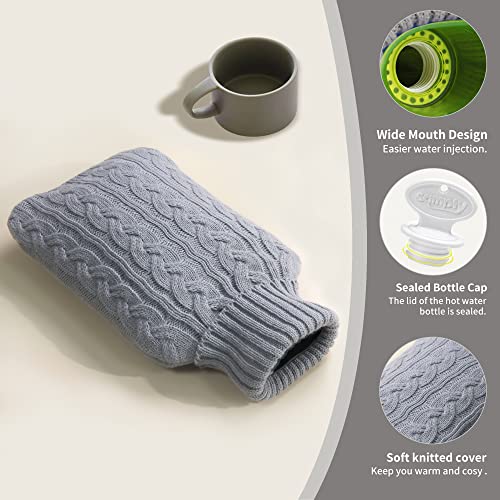 Thumbnail 4 de Samply 2L Hot Water Bottle with Knitted Cover (Grey) – Warmth for Hands, Neck and Pain Relief
