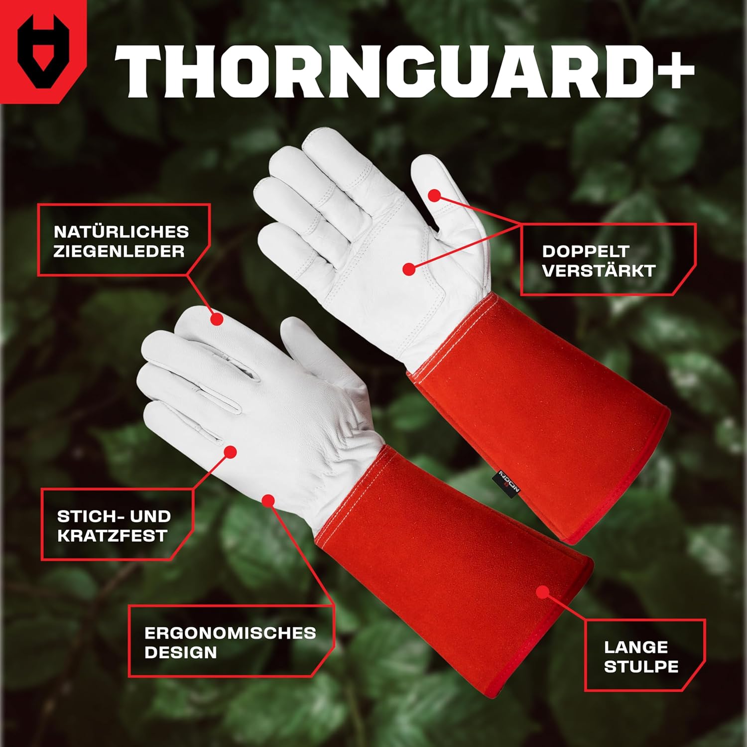 Thumbnail 1 de NoCry Leder-Gartenhandschuhe für Damen & Herren – dornenfeste Handschuhe mit extra langer Stulpe, Rot, Größe M