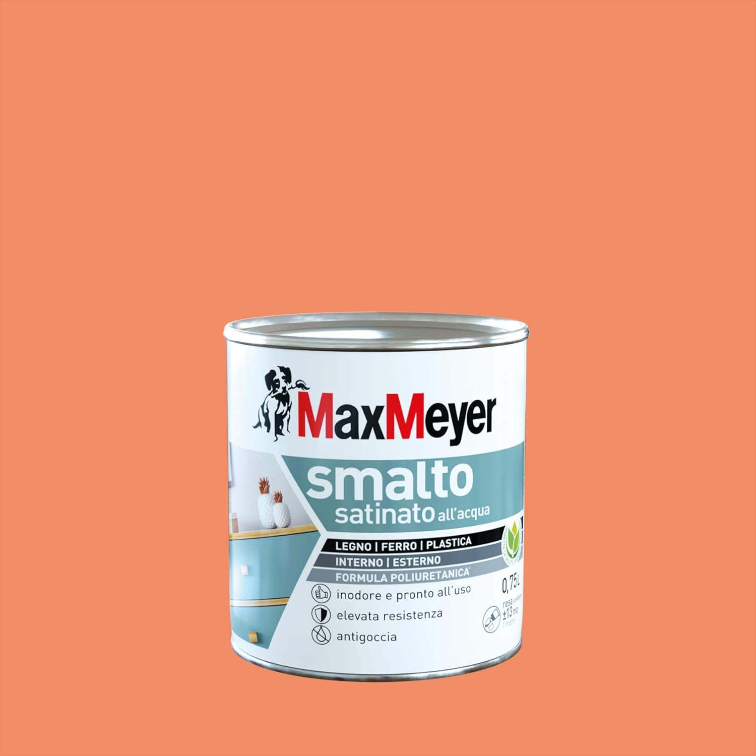 Maxmeyer Smalto All'Acqua Poliuretanico Satinato Arancio Ace 0,75 L