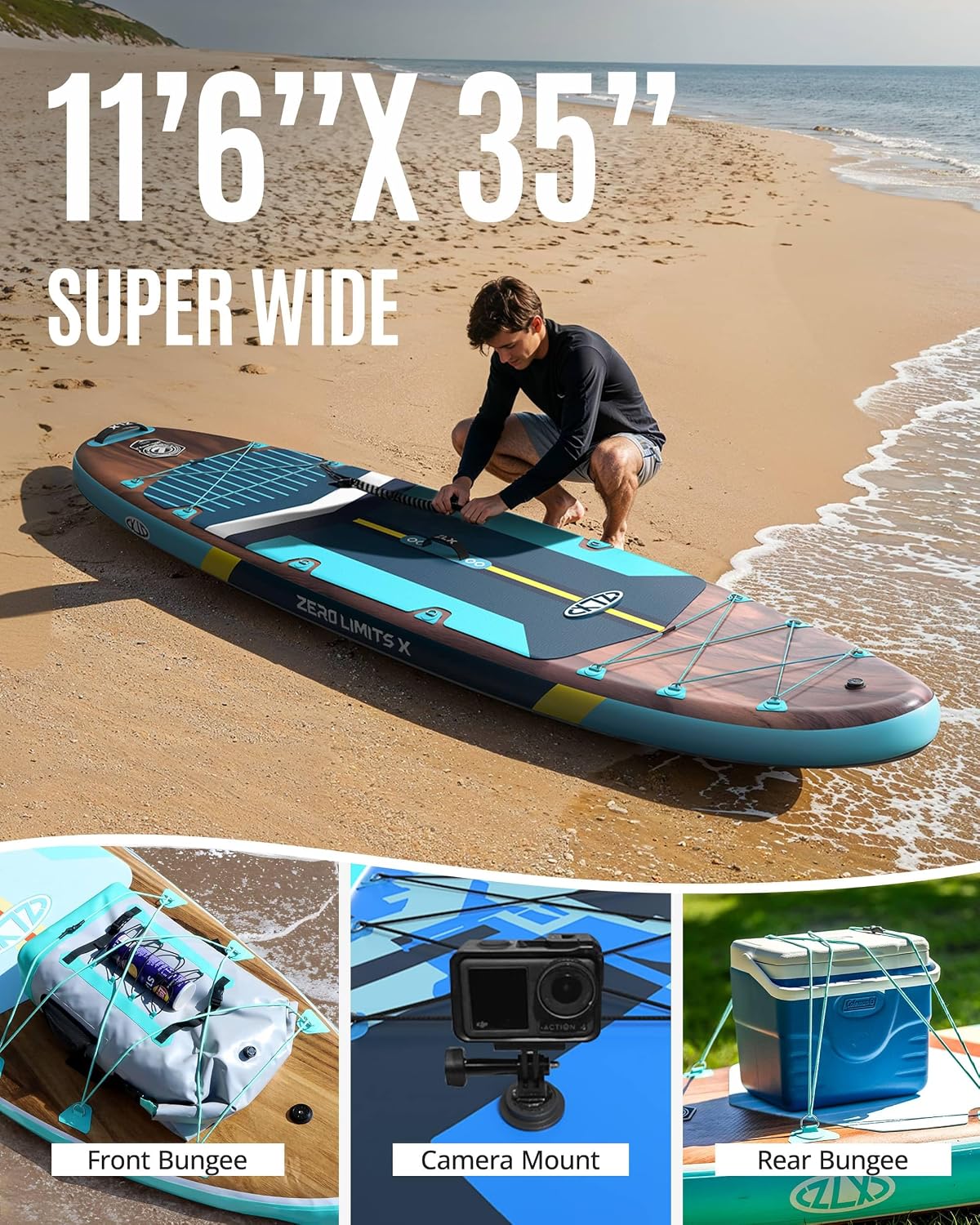Detalle 2 de ZLX 11'6" x 35" Inflatable Paddle Board — Extra-W Wide Stability for All Skill Levels