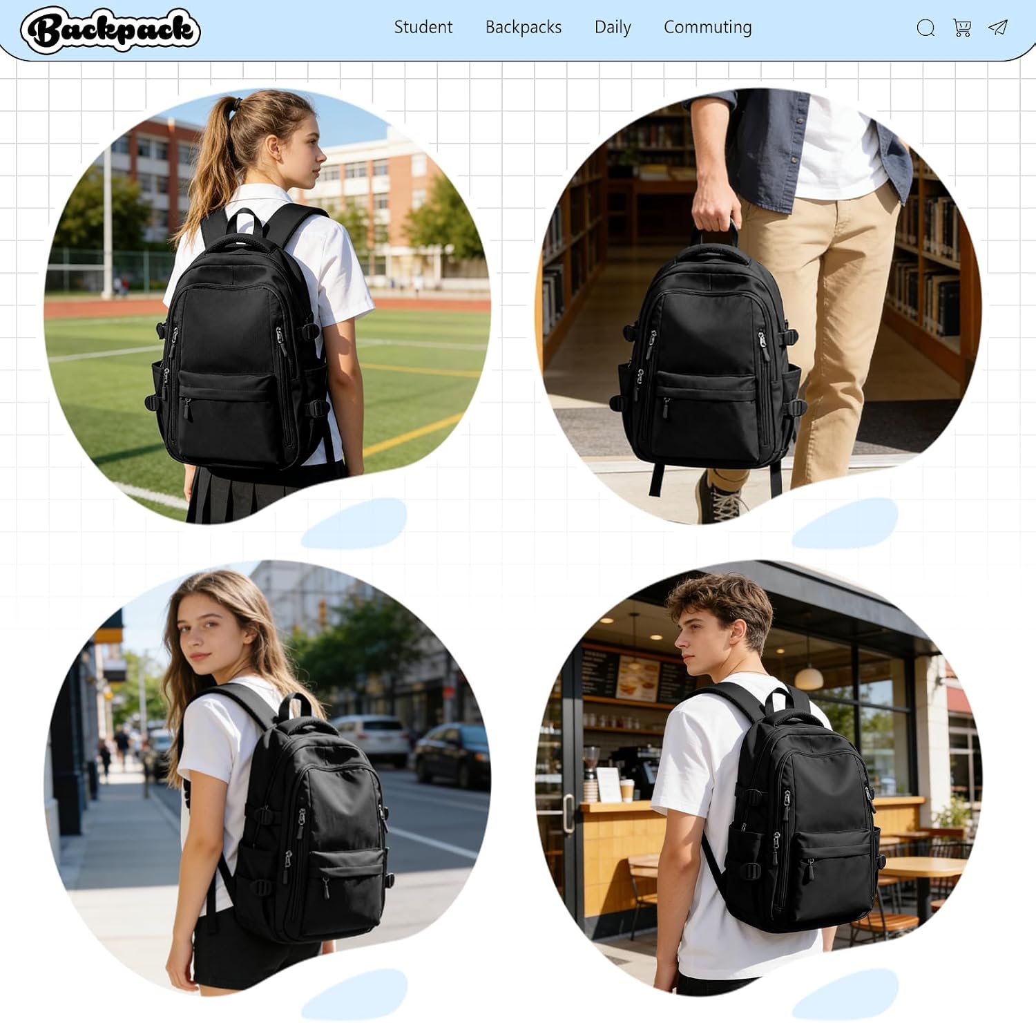 Detalle de WEPLAN school backpack 14 inch, E1 Black